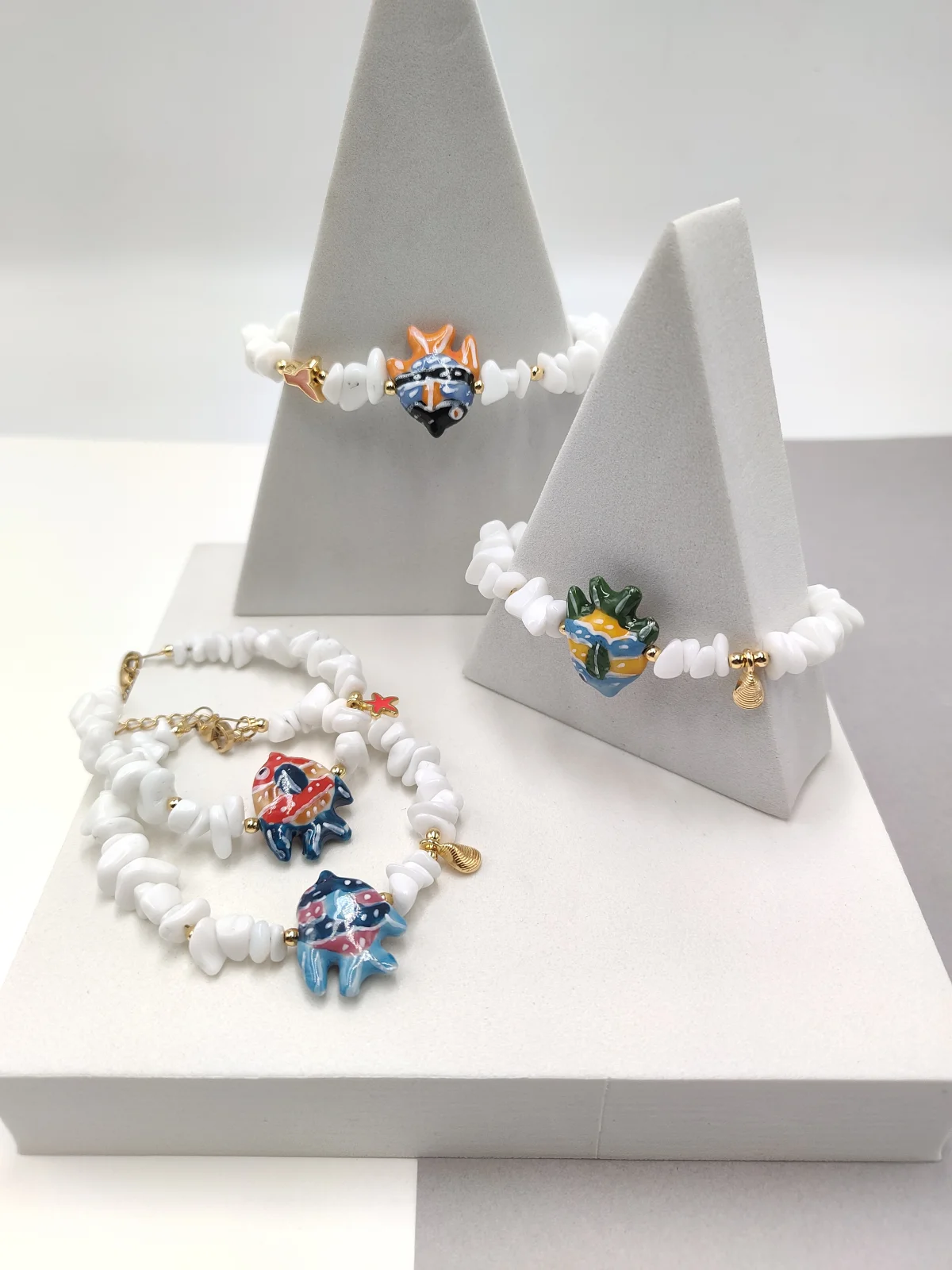 Bracelet with Glass Beads and Porcelain Fish #752938