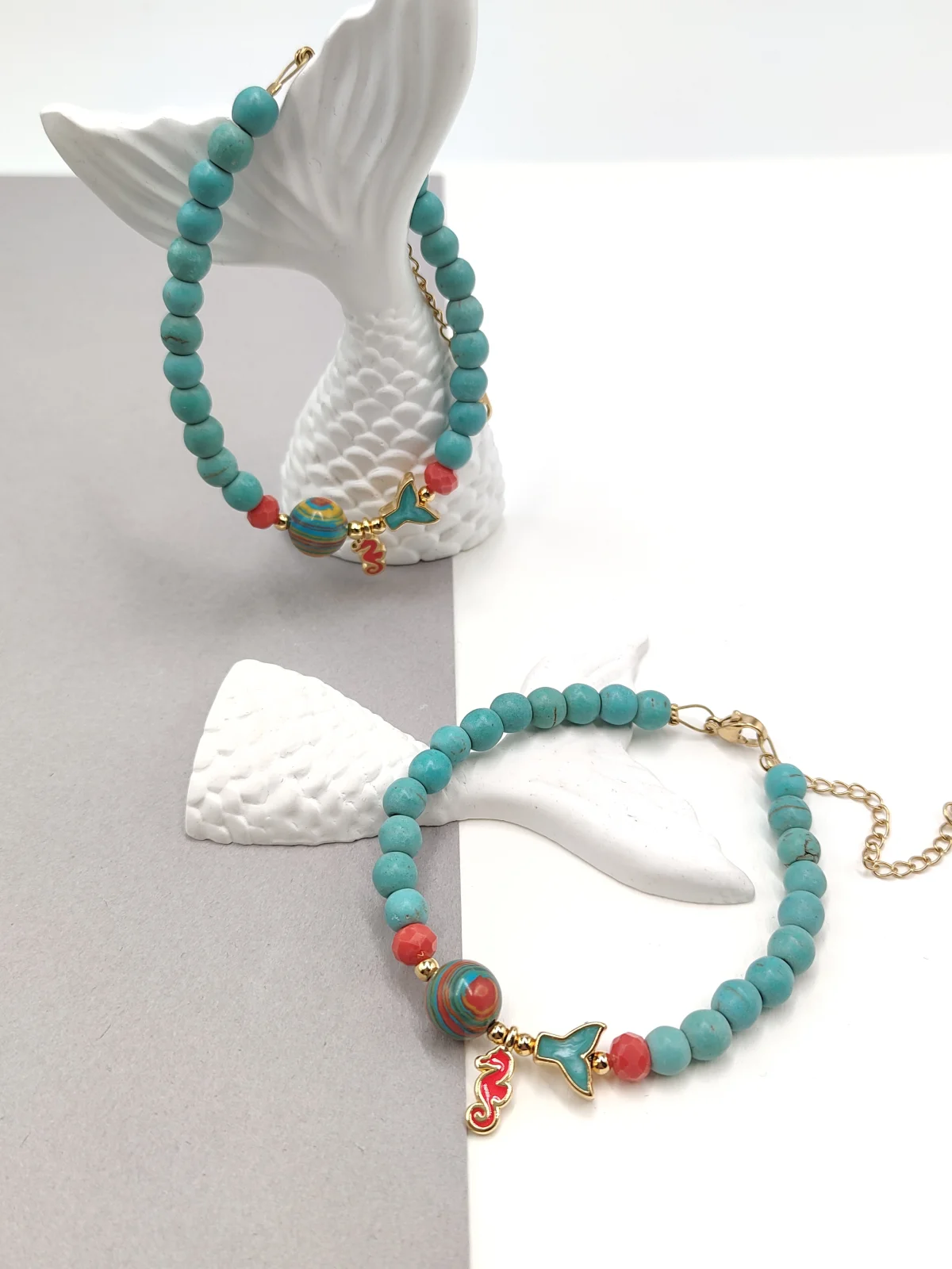Bracelet with Howlite Beads and Gold-Plated Enamel Details by Magis Handmade Jewels – view 2