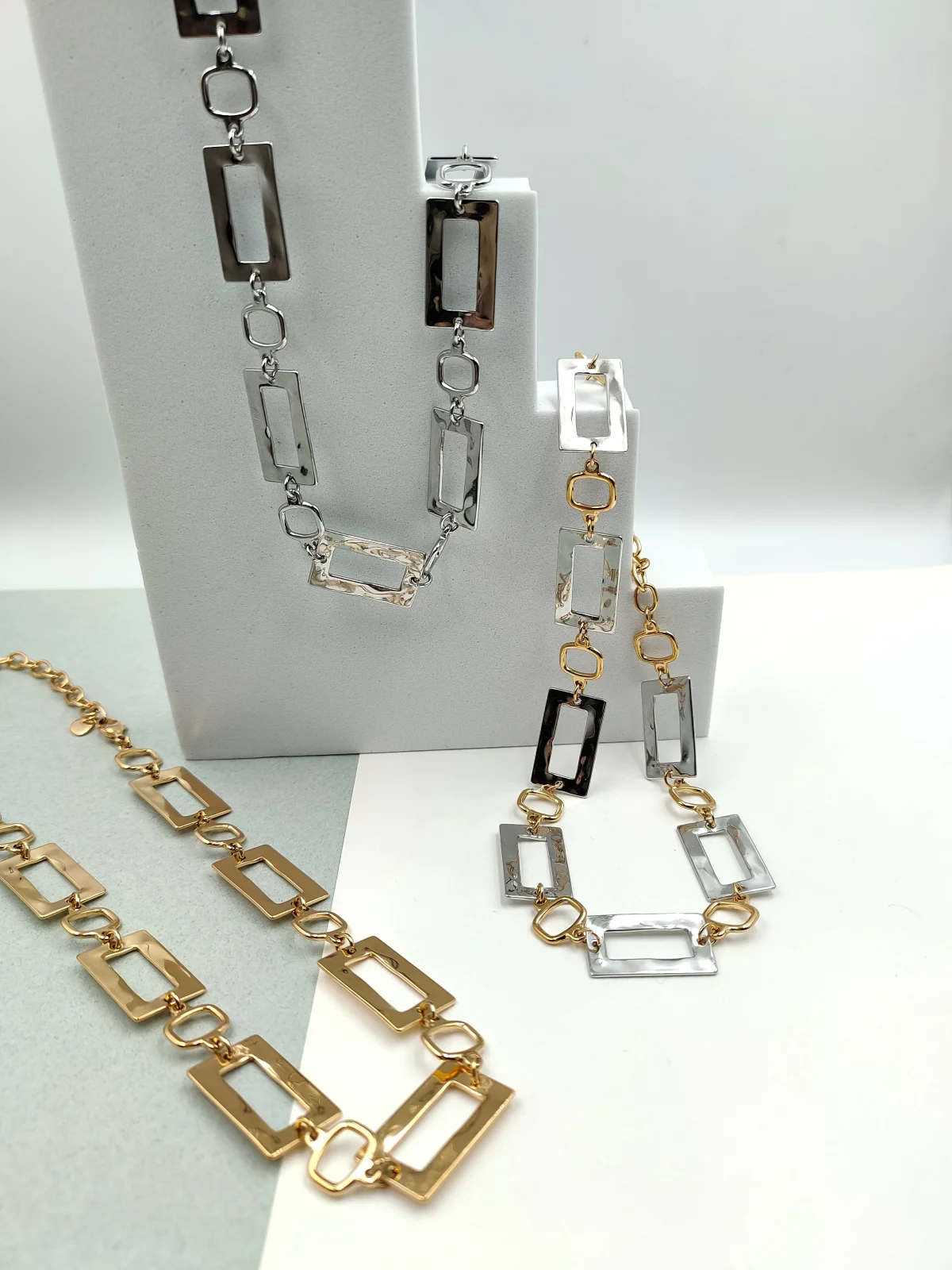 Stainless Steel Necklace with Hammered Rectangles by Magis Handmade Jewels – view 2