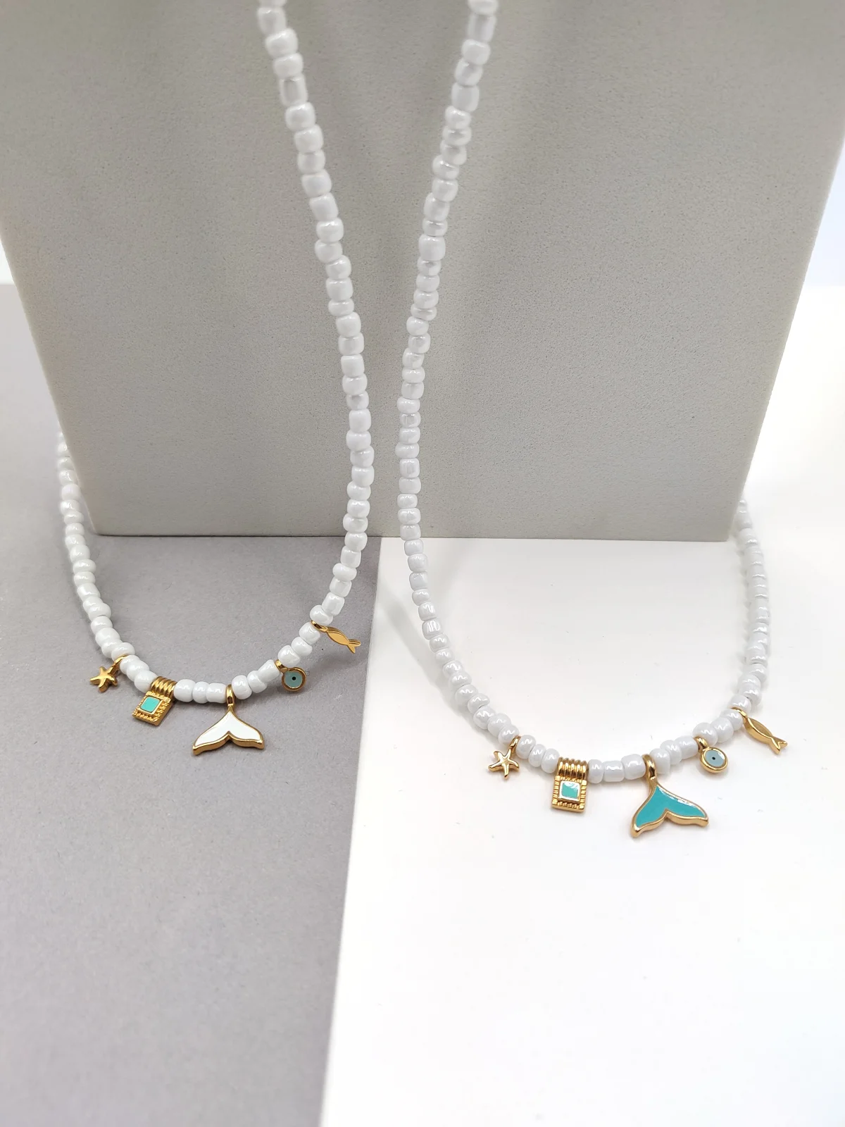 Necklace with Glass Beads and Gold-Plated Enamel Details by Magis Handmade Jewels – view 2