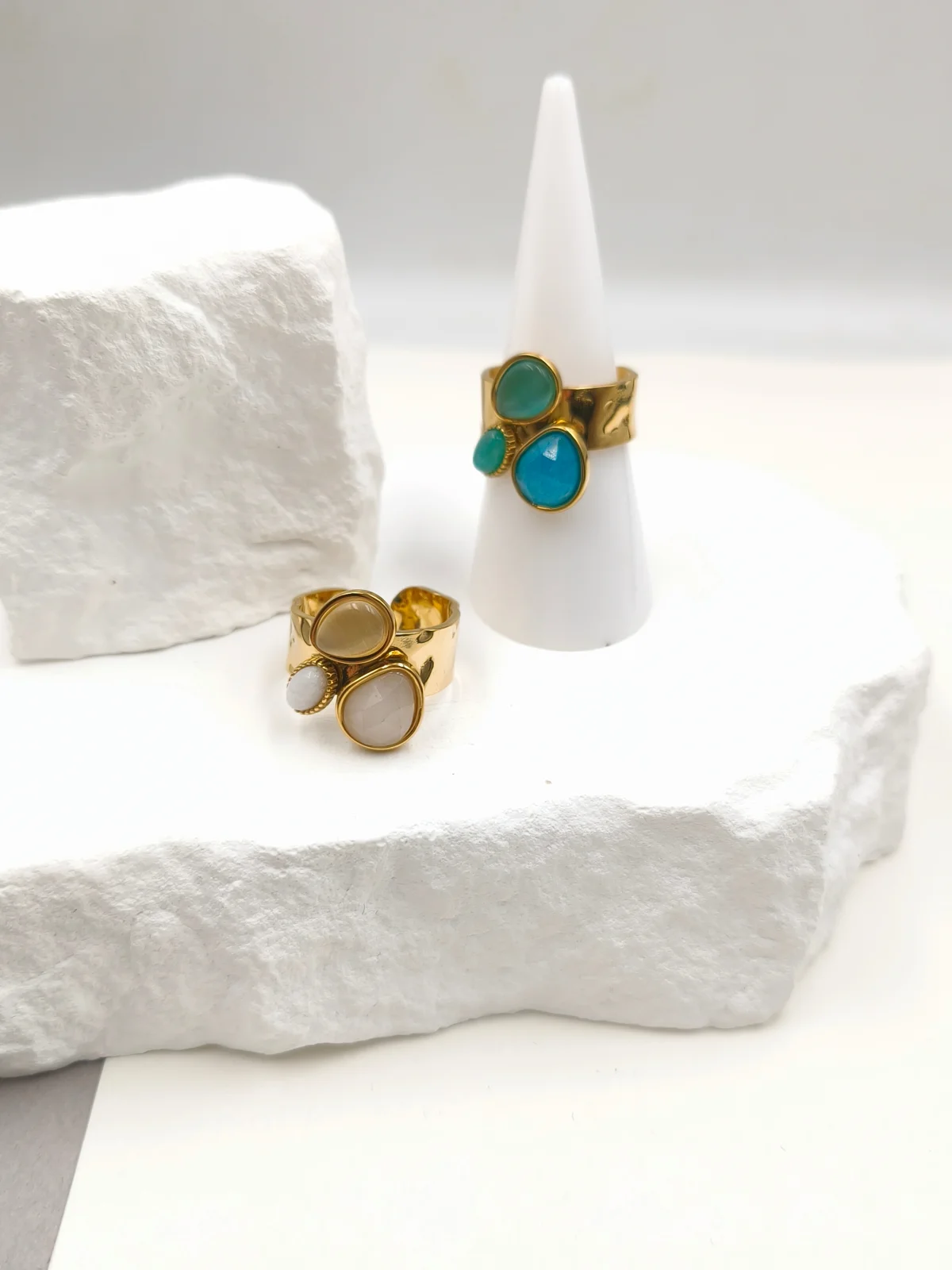 Stainless Steel Ring with Nephrite Jade Stones #573172