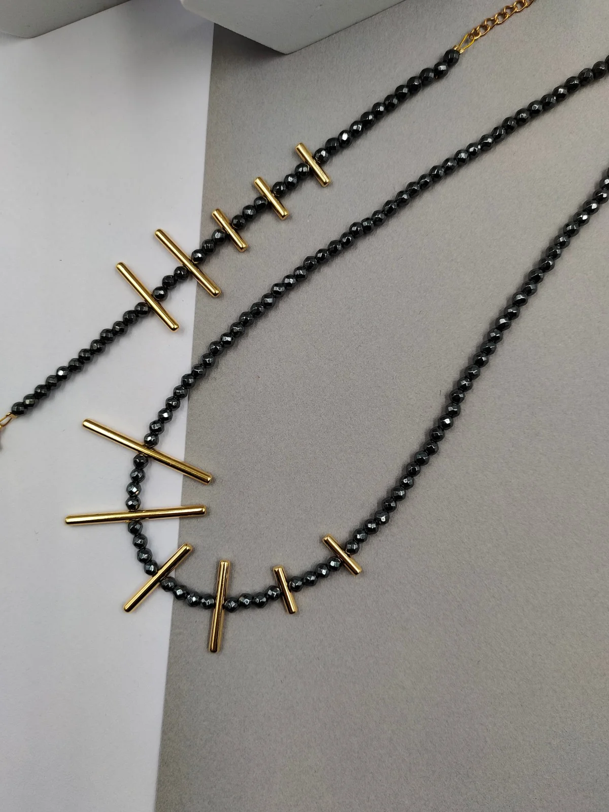 Necklace with Hematite and Gold-Plated Bars by Magis Handmade Jewels – view 2