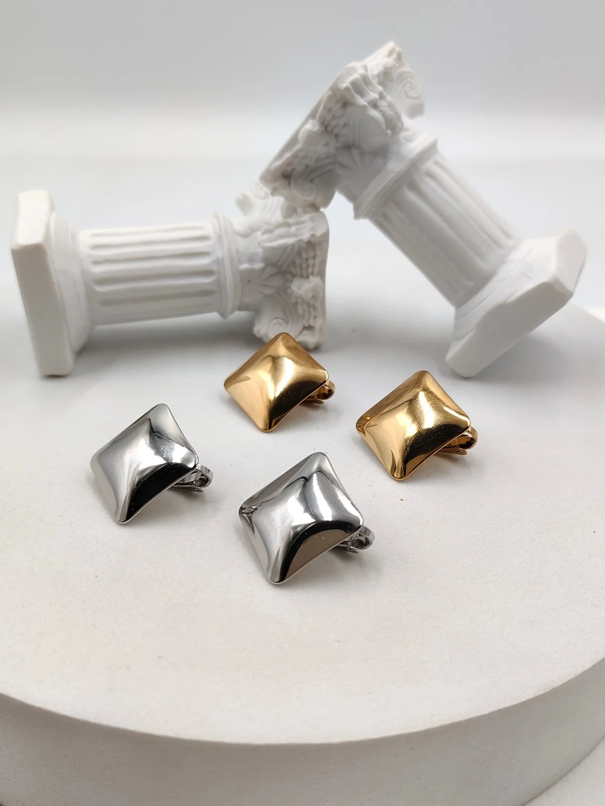 Stainless Steel Square Earrings with Clip-On by Magis Handmade Jewels – view 2