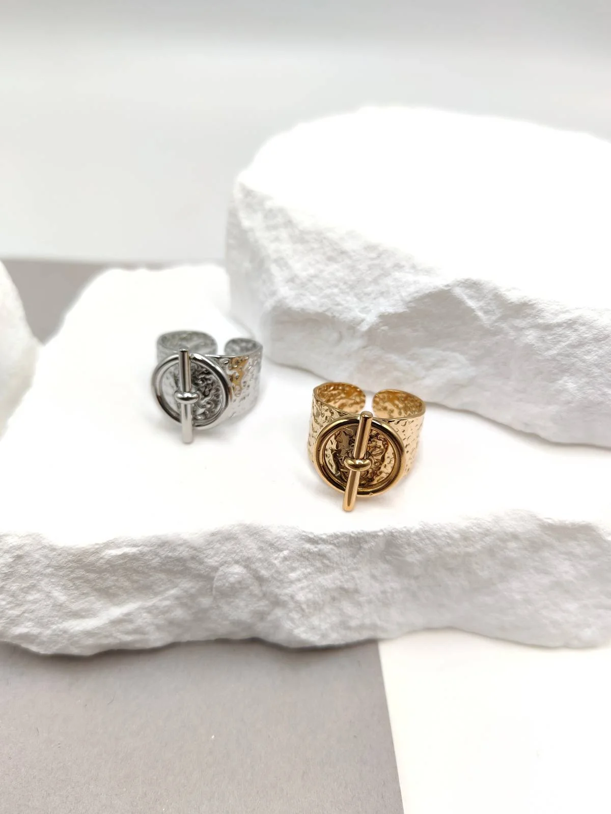 Stainless Steel Hammered Ring with Embossed Designs by Magis Handmade Jewels – view 2