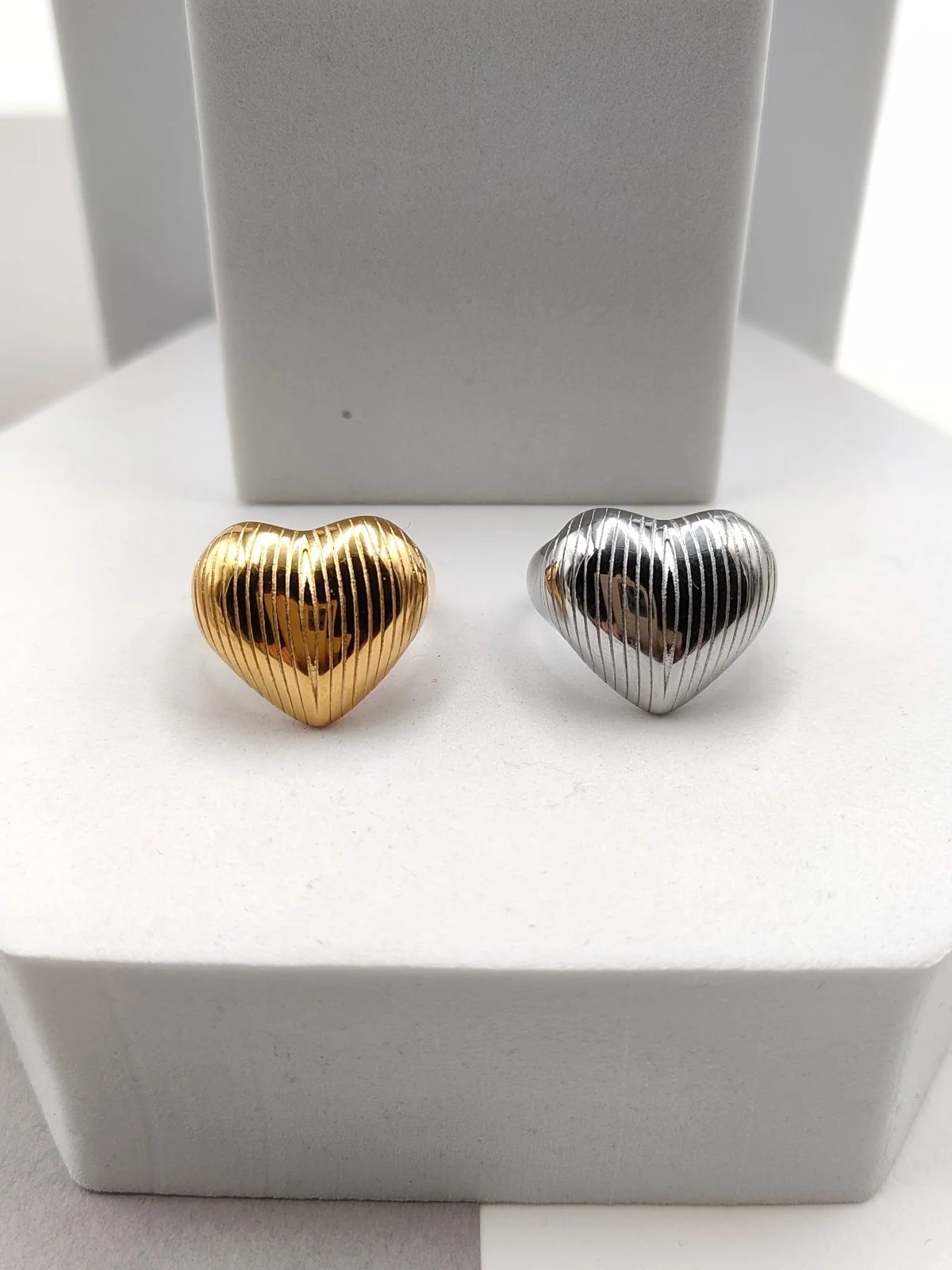 Stainless Steel Ring with Embossed Heart by Magis Handmade Jewels – view 4