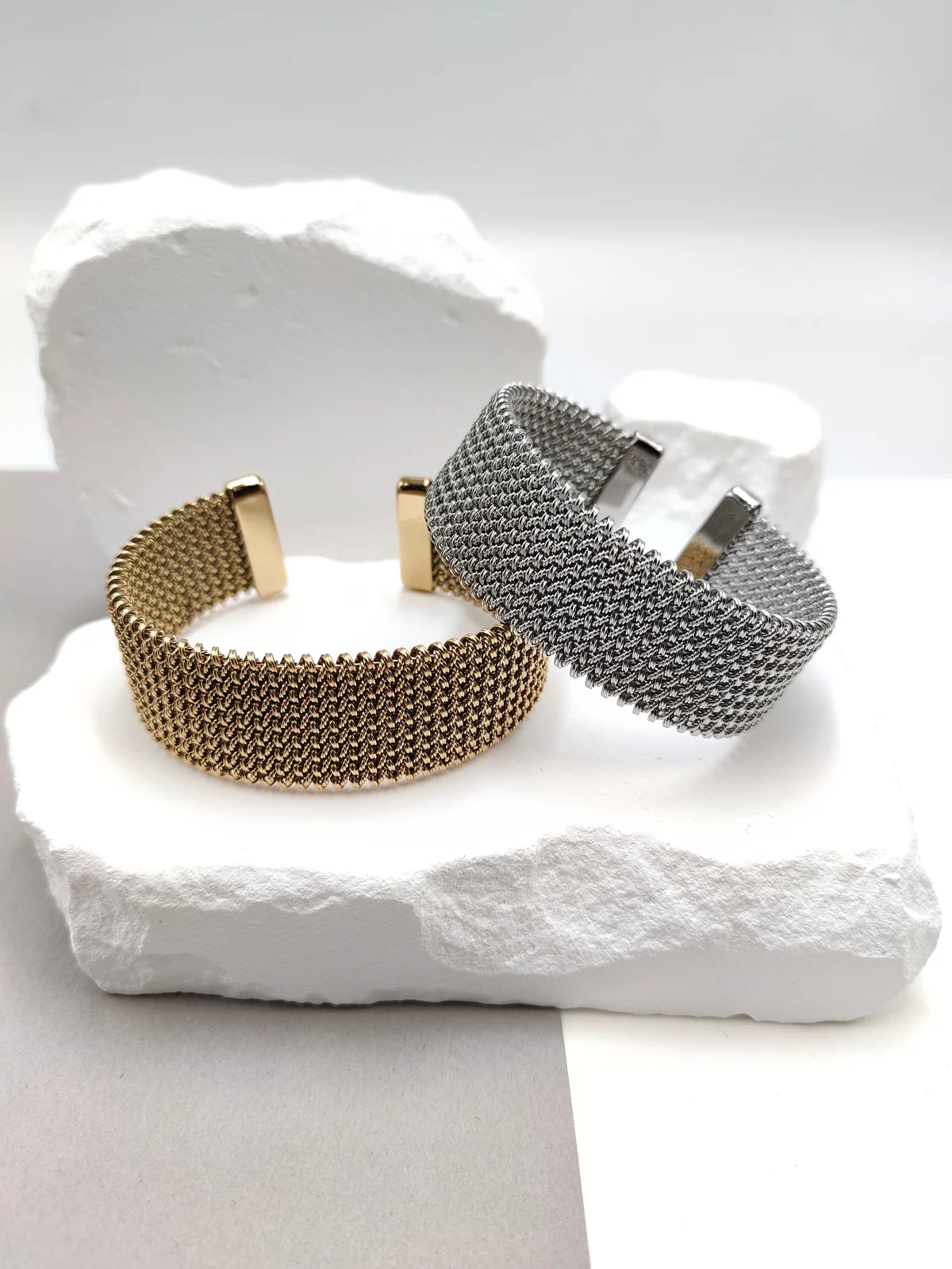 Stainless Steel Bracelet with Woven Face by Magis Handmade Jewels – view 2