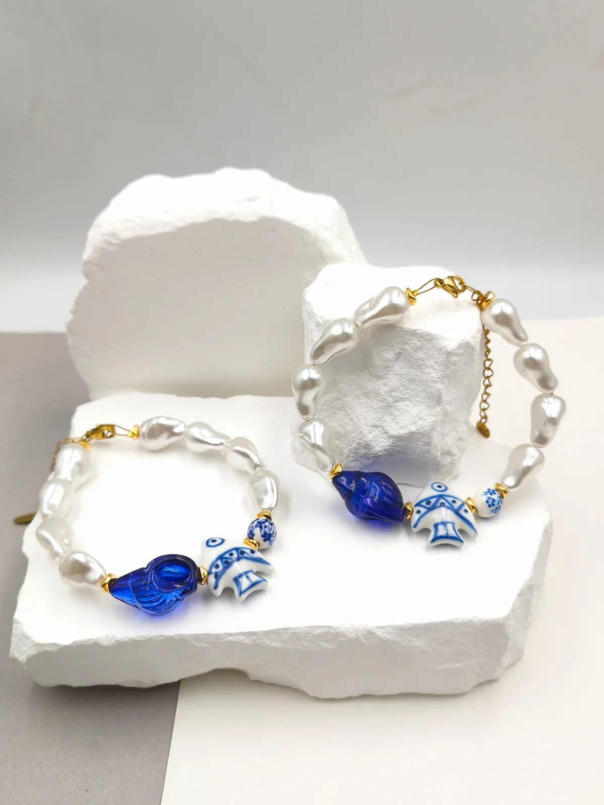 Bracelet with Acrylic Baroque Pearls and Ceramic Beads #753341