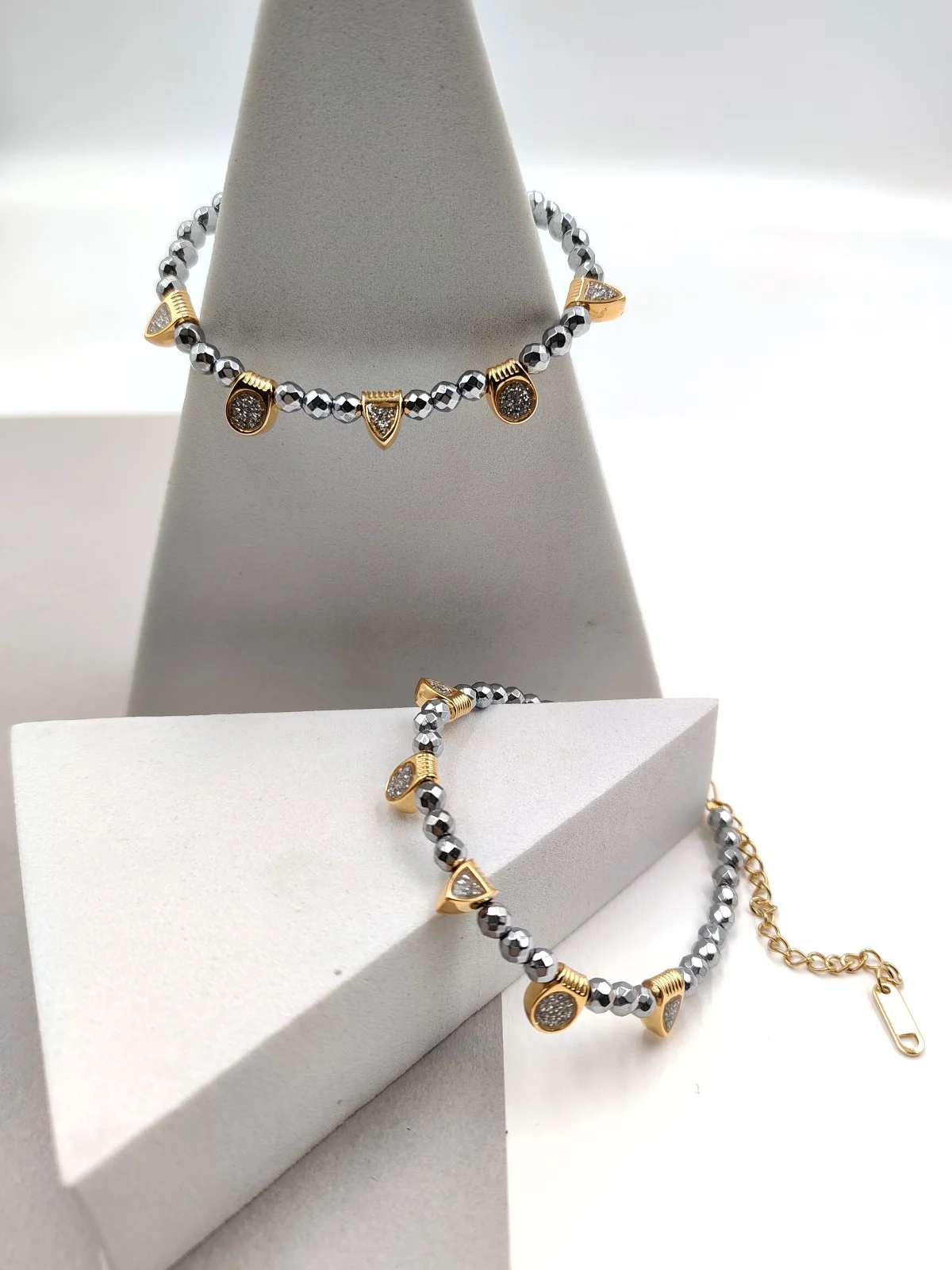 Bracelet with Hematite Beads and Gold-Plated Enamel Details #801695