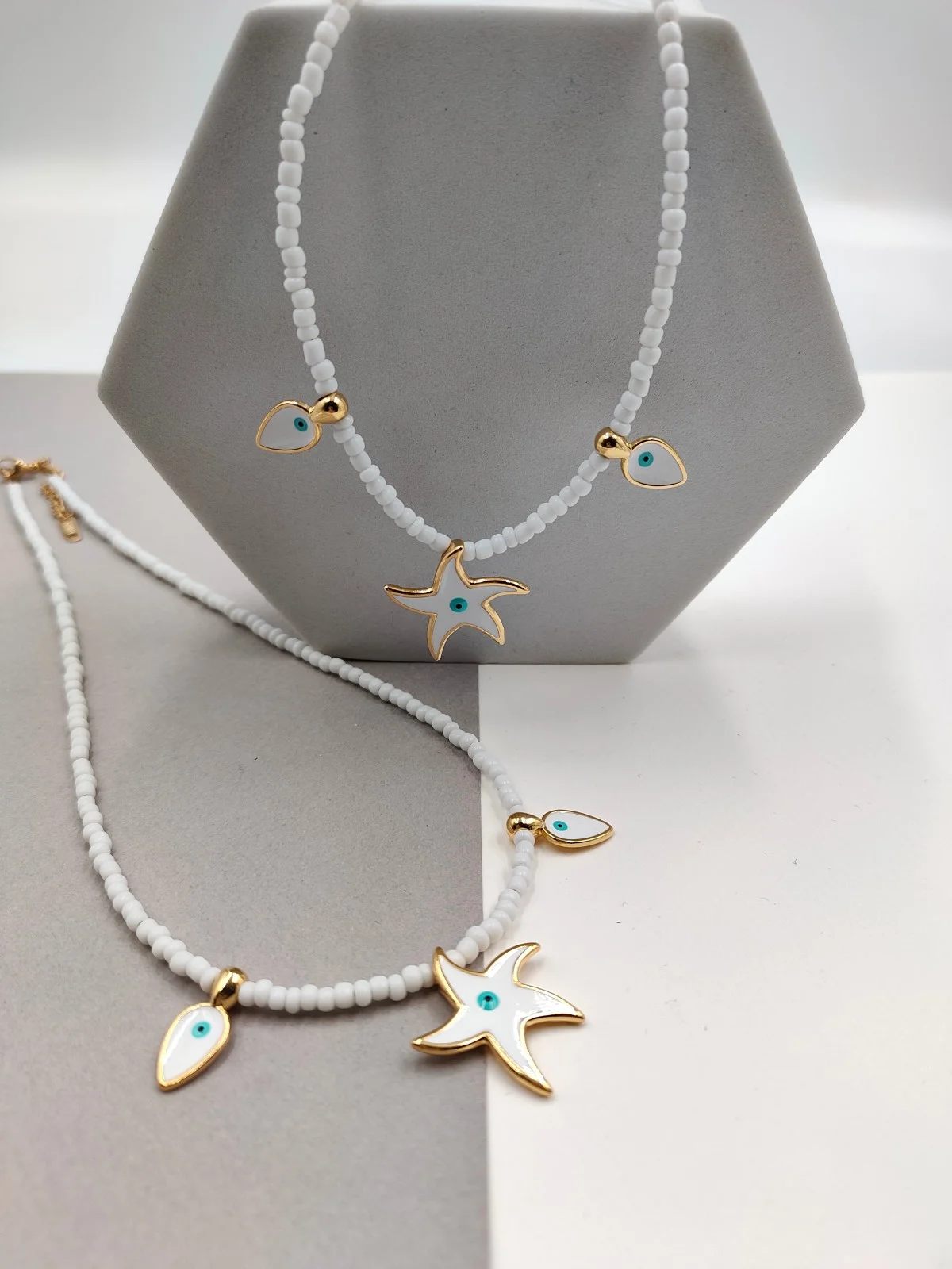 Necklace with Beads and Gold-Plated Enamel Details by Magis Handmade Jewels – view 2