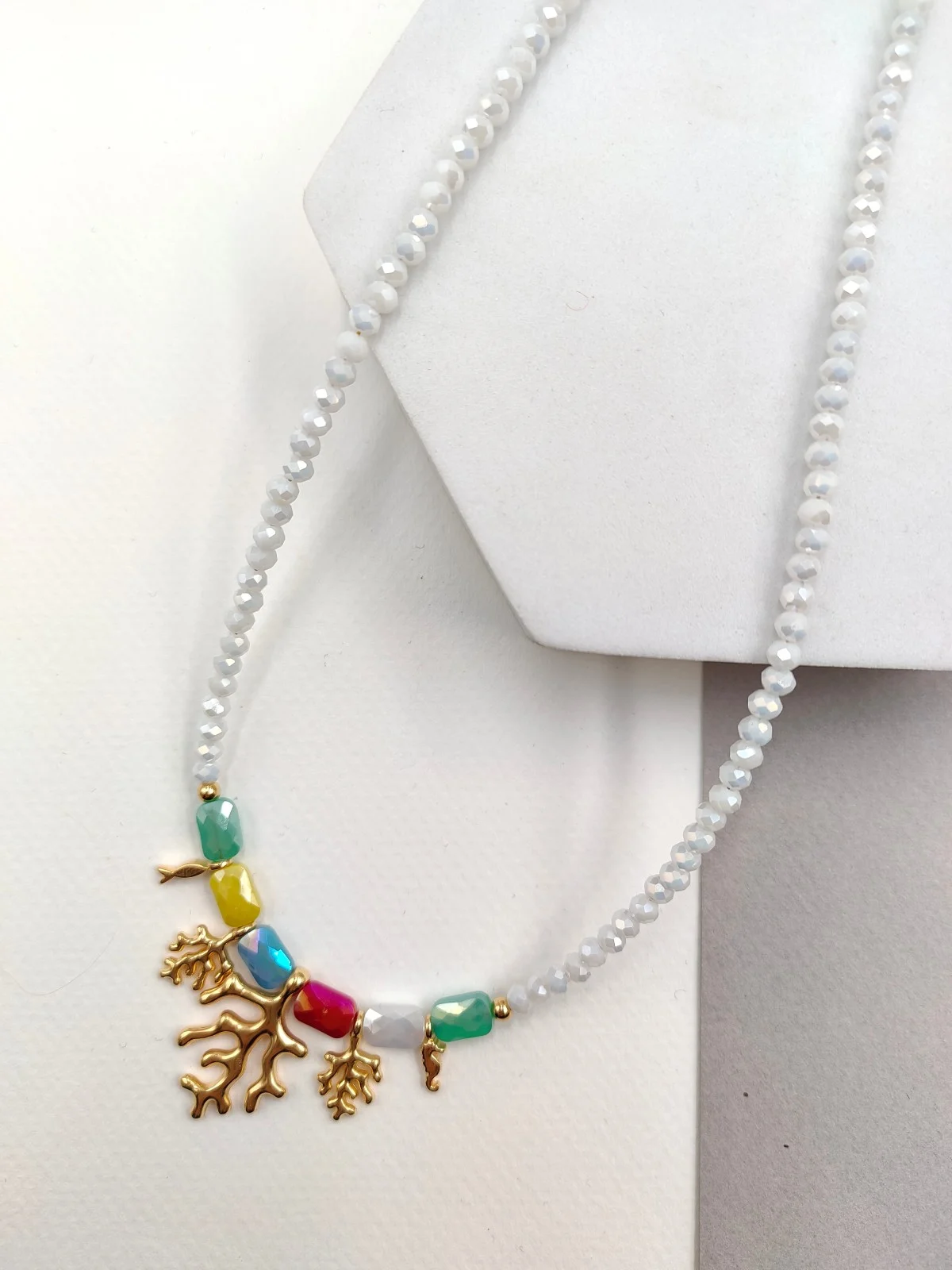Necklace with Beads, Crystals and Gold-Plated Details by Magis Handmade Jewels – view 2