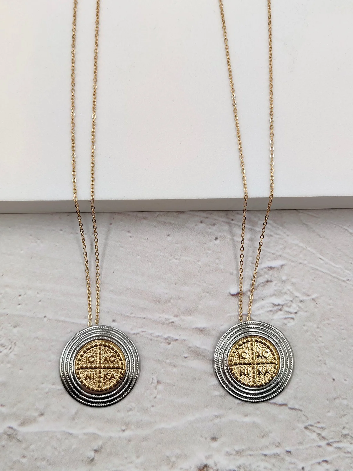 Stainless Steel Two-Tone Embossed Necklace by Magis Handmade Jewels – view 3