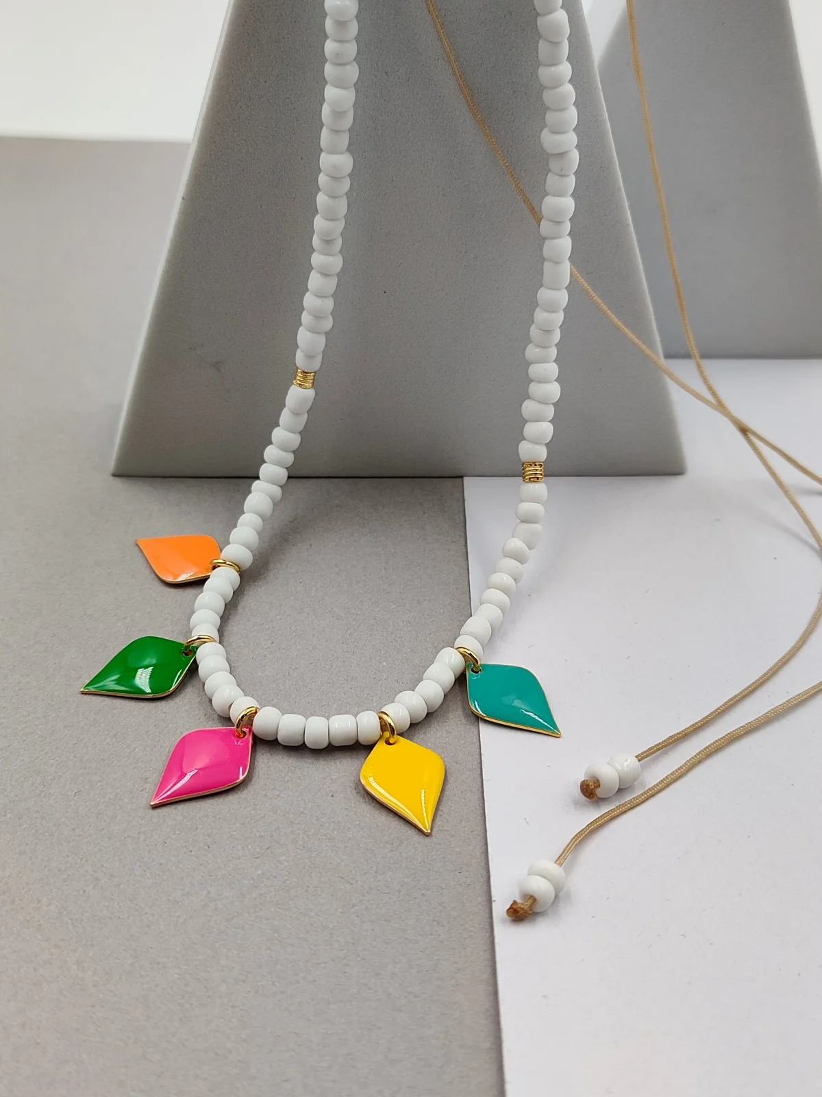 Necklace with Beads and Gold-Plated Enamel Details by Magis Handmade Jewels – view 2