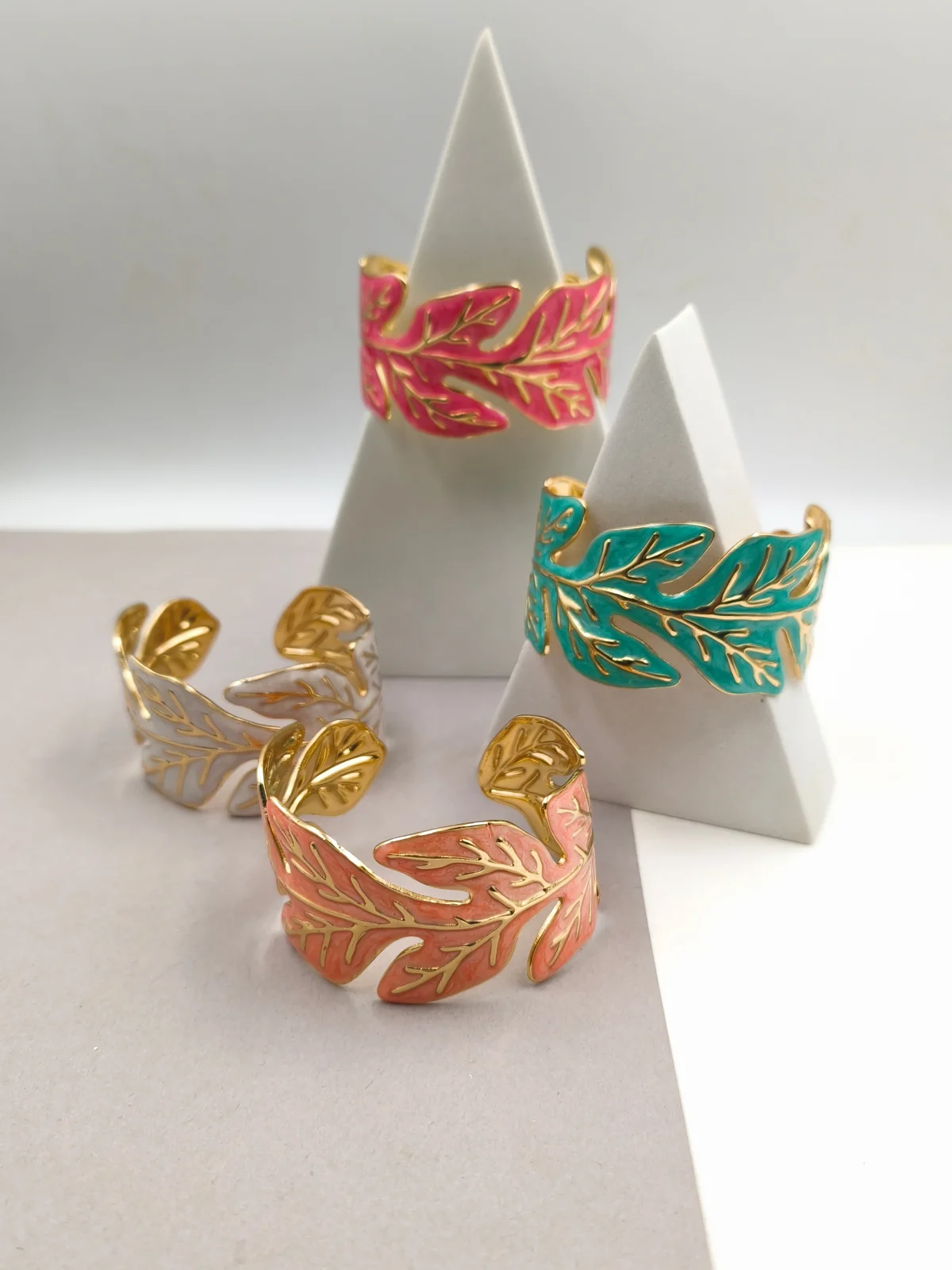 Stainless Steel Bracelet with Embossed Leaves and Enamel by Magis Handmade Jewels – view 2