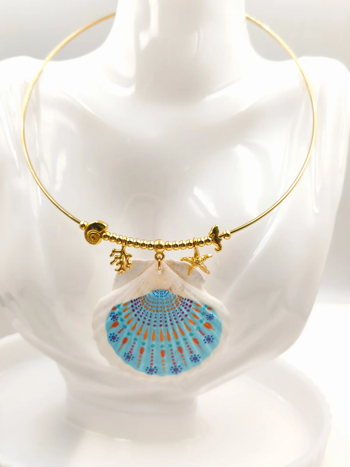 Stainless Steel Necklace with Seashell and Gold-Plated Details by Magis Handmade Jewels – view 2