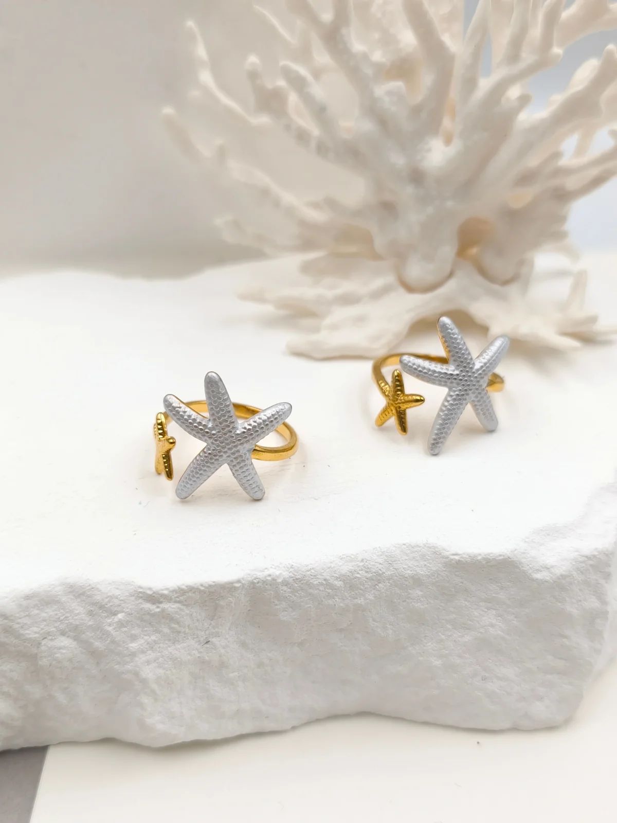 Stainless Steel Ring with Embossed Starfish and Enamel by Magis Handmade Jewels – view 2