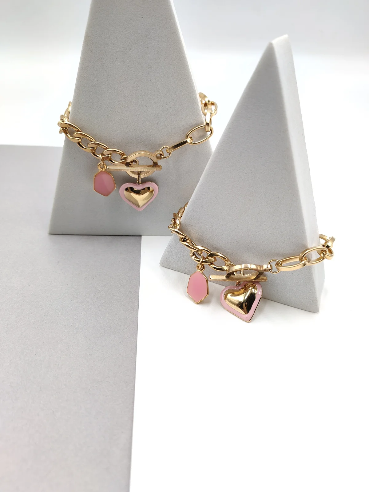 Stainless Steel Bracelet with Gold-Plated Heart and Enamel by Magis Handmade Jewels – view 2