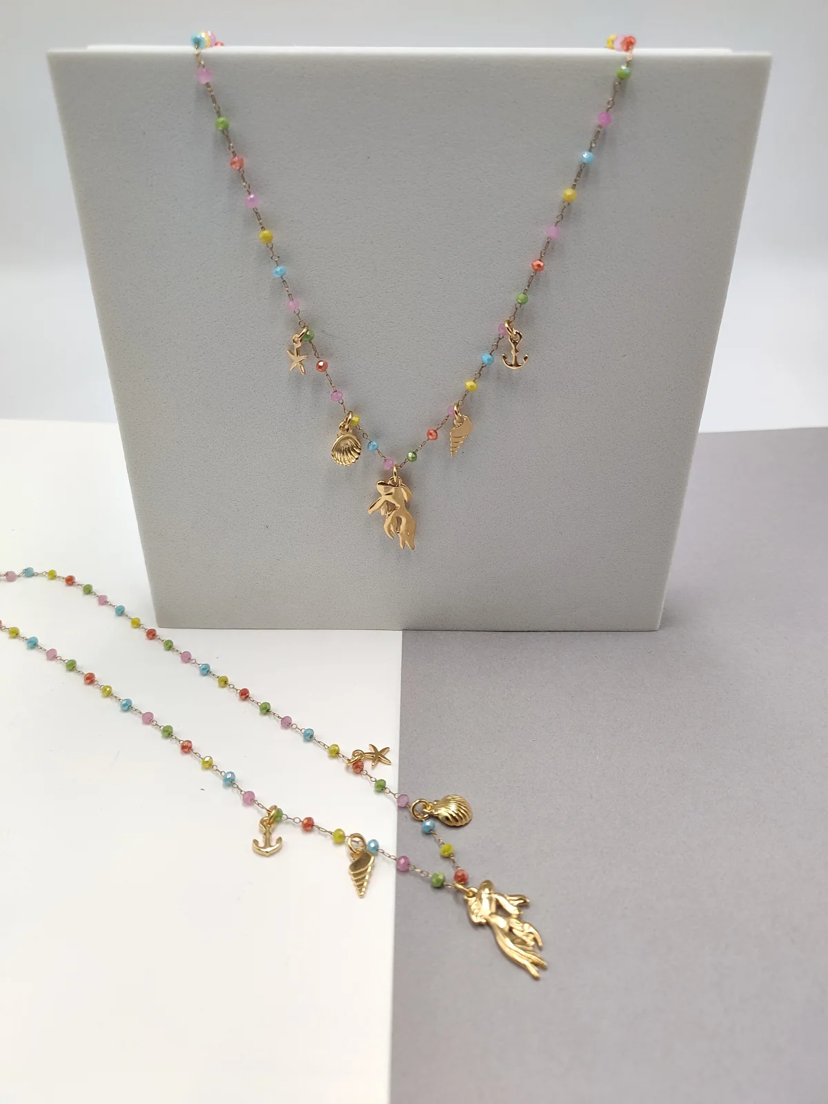 Stainless Steel Necklace with Crystals and Gold-Plated Details by Magis Handmade Jewels – view 3