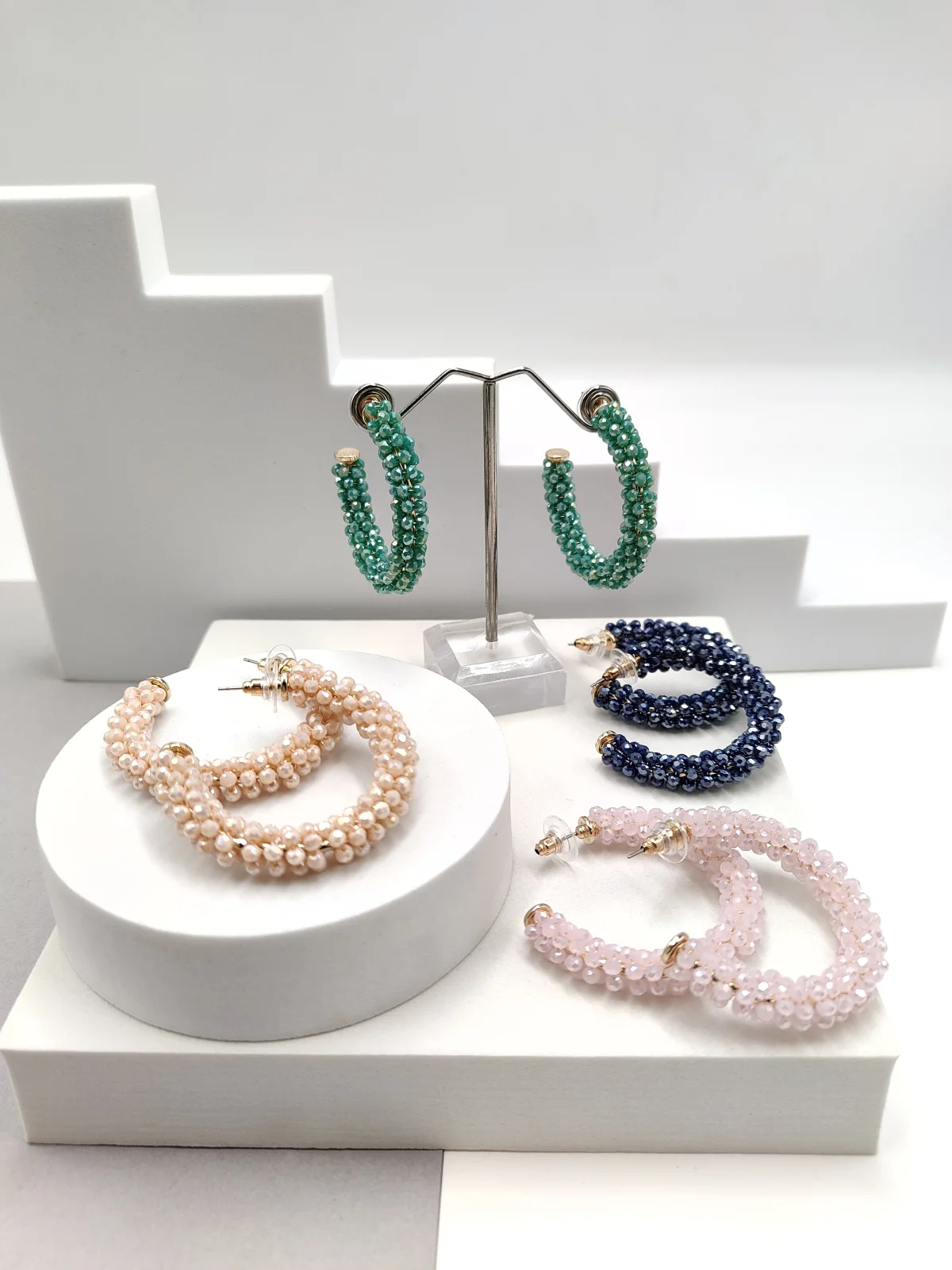 Gold-Plated Hoop Earrings with Crystals by Magis Handmade Jewels – view 2
