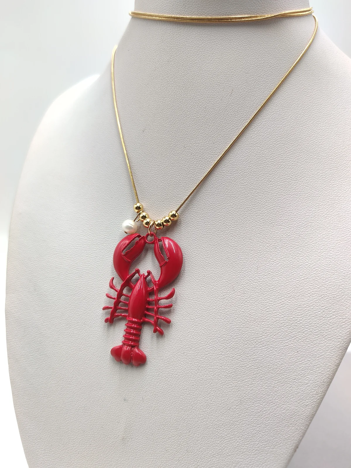 Long Stainless Steel Necklace with Lobster and Pearl by Magis Handmade Jewels – view 2
