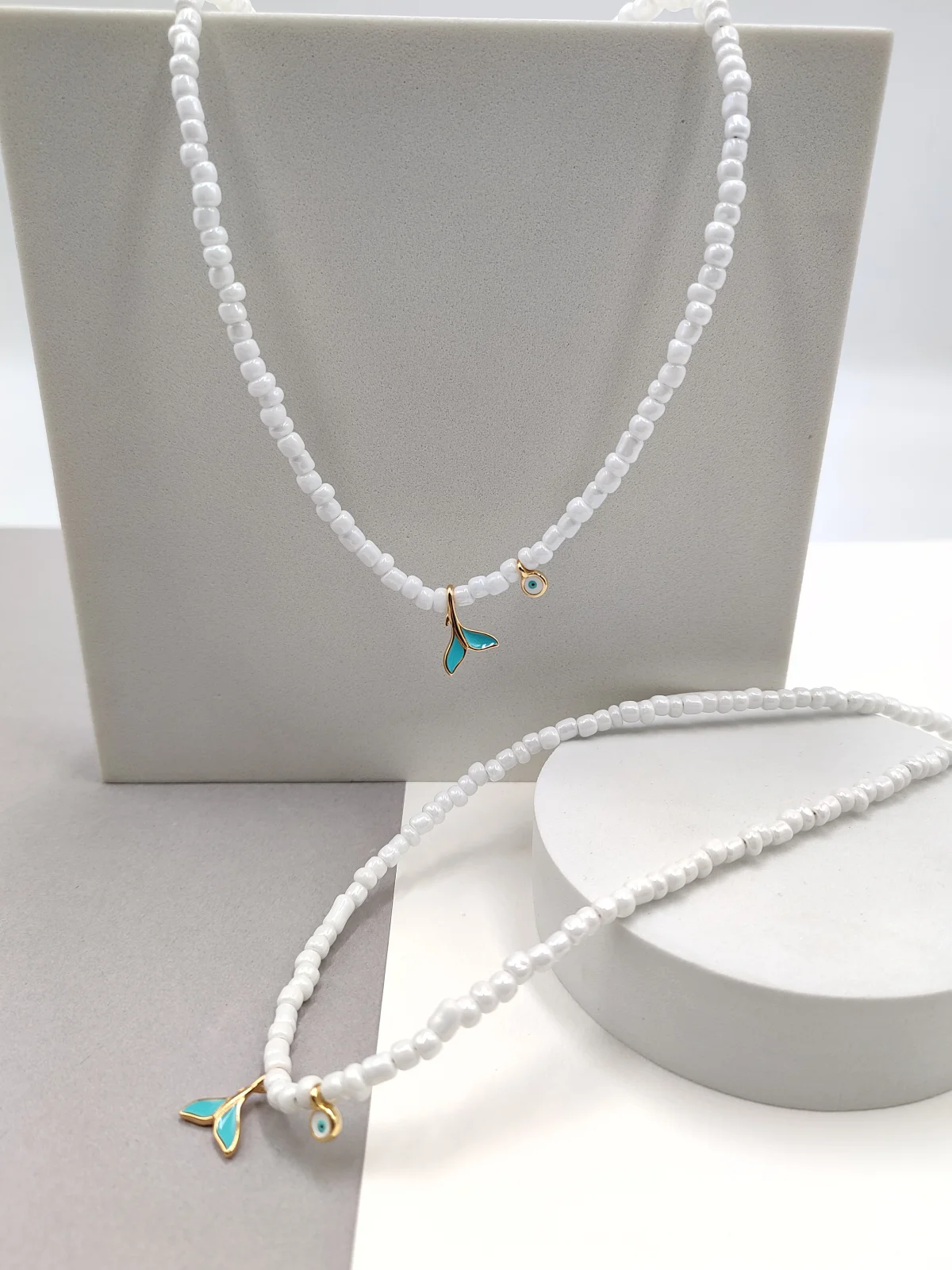 Necklace with Glass Beads and Gold-Plated Enamel Details by Magis Handmade Jewels – view 2