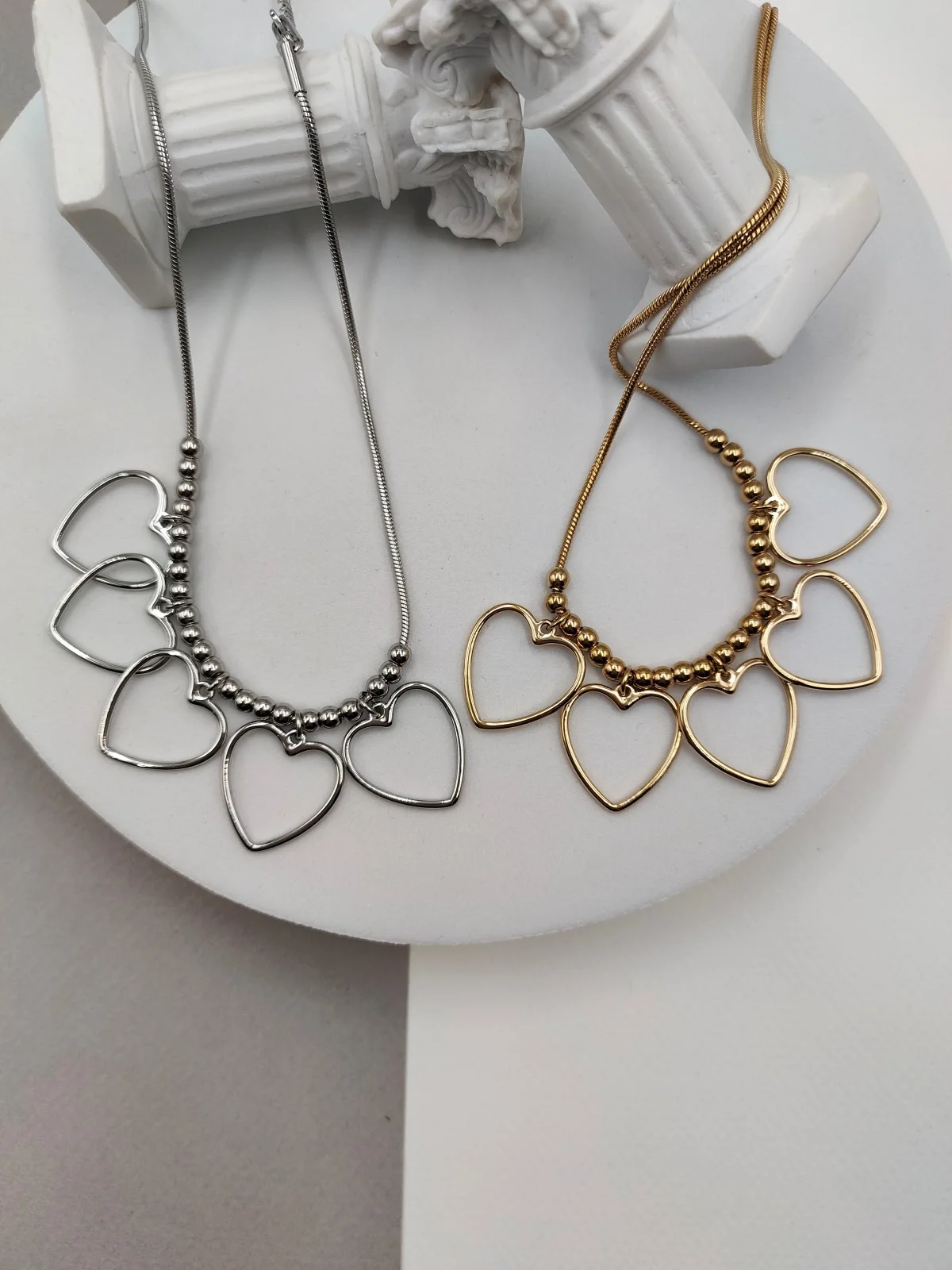 Stainless Steel Necklace with Hearts by Magis Handmade Jewels – view 2