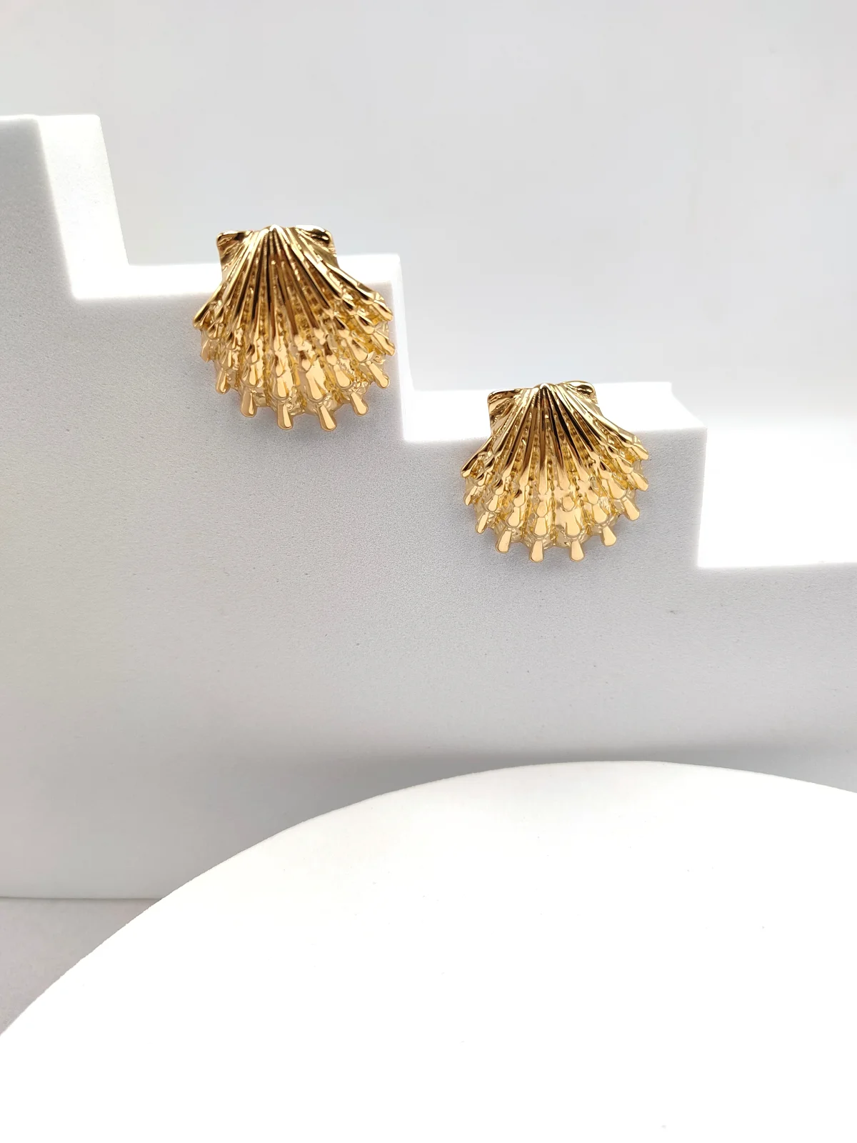 Stainless Steel Earrings with Embossed Seashell by Magis Handmade Jewels – view 2