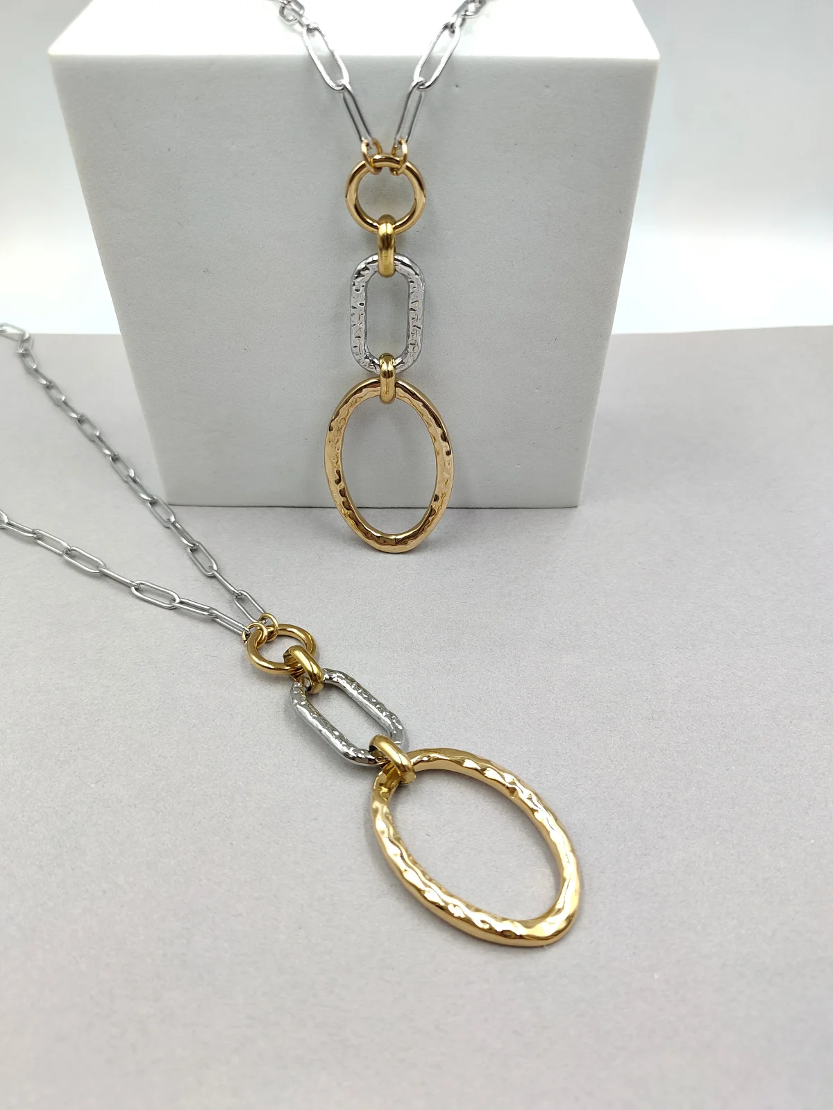 Stainless Steel Necklace with Two-Tone Geometric Motif by Magis Handmade Jewels – view 2