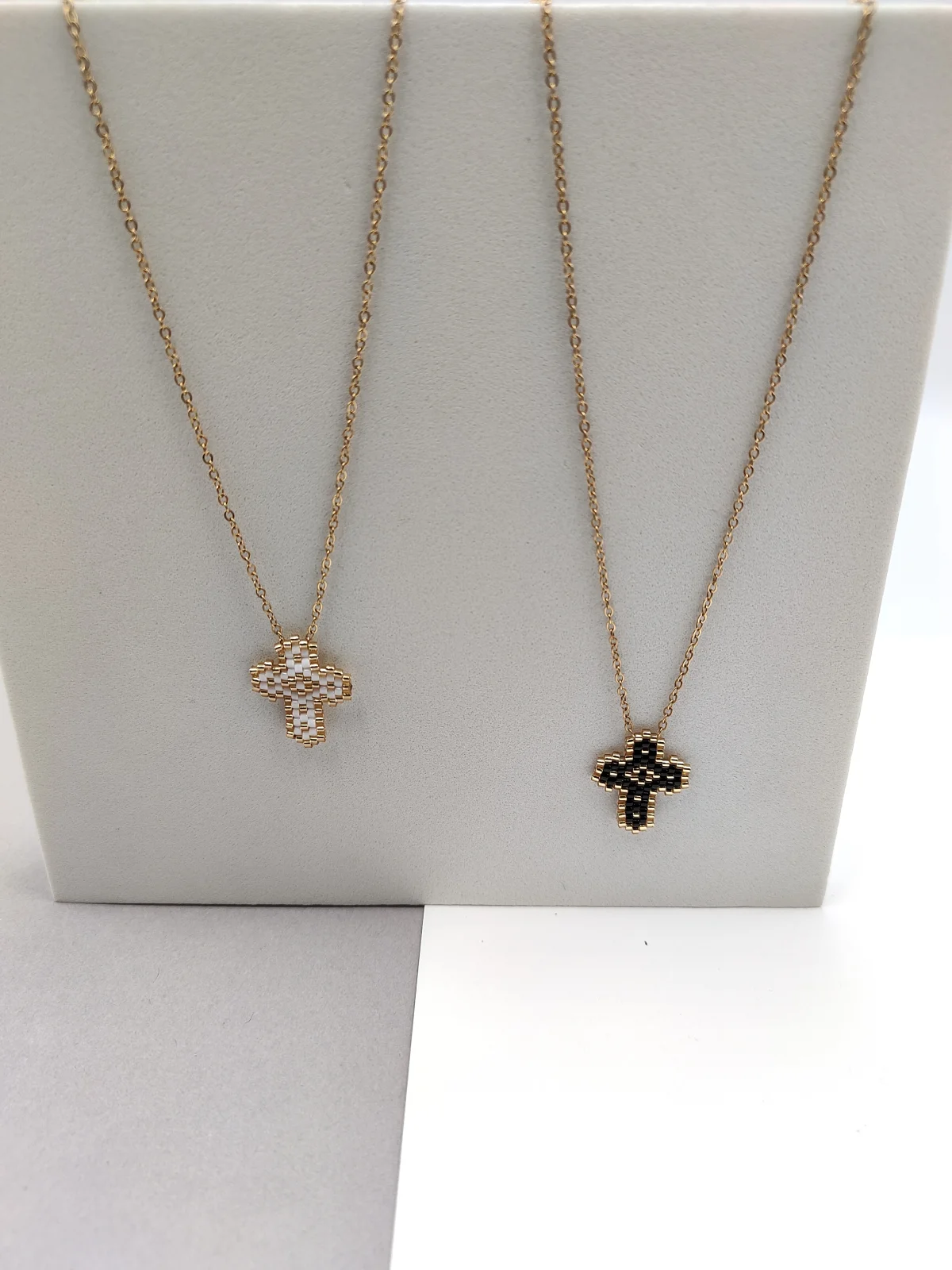 Stainless Steel Necklace with Miyuki Beads and Cross by Magis Handmade Jewels – view 2