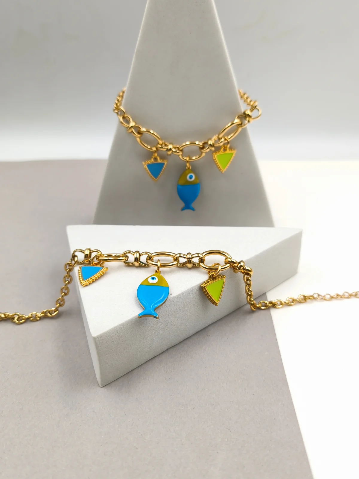 Stainless Steel Bracelet with Gold-Plated Details and Enamel by Magis Handmade Jewels – view 2