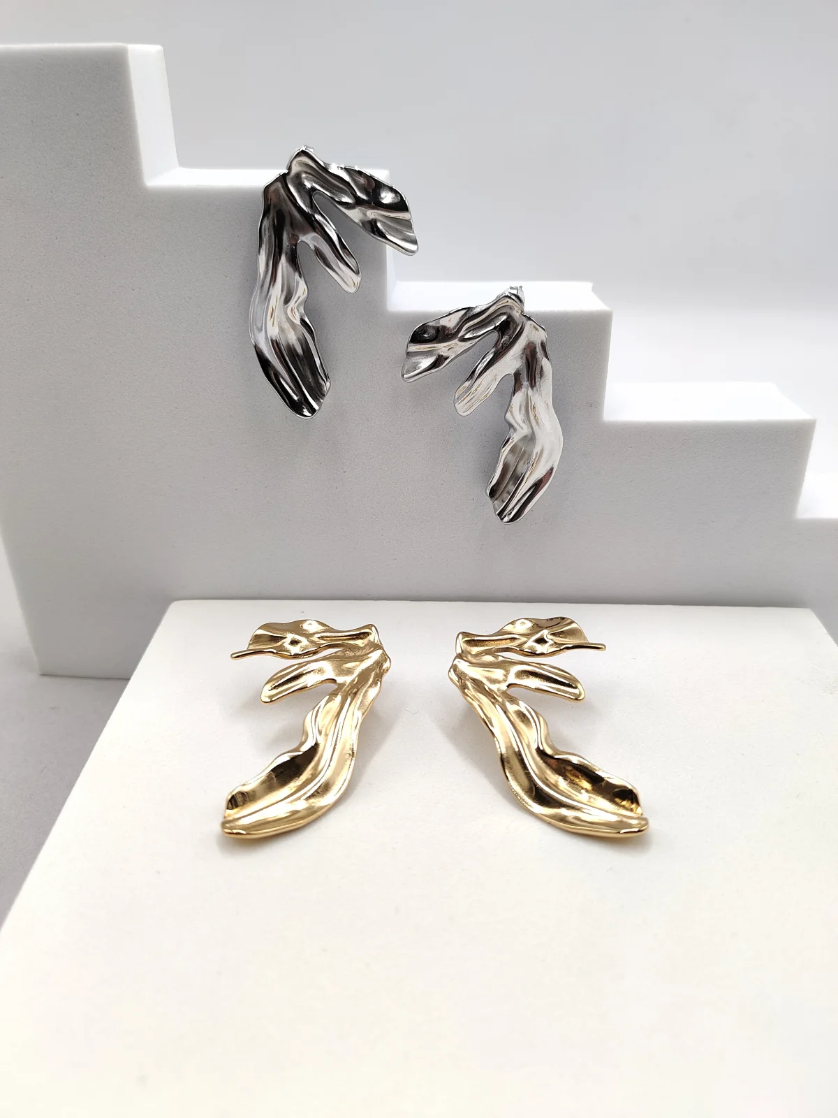 Stainless Steel Embossed Earrings by Magis Handmade Jewels – view 2