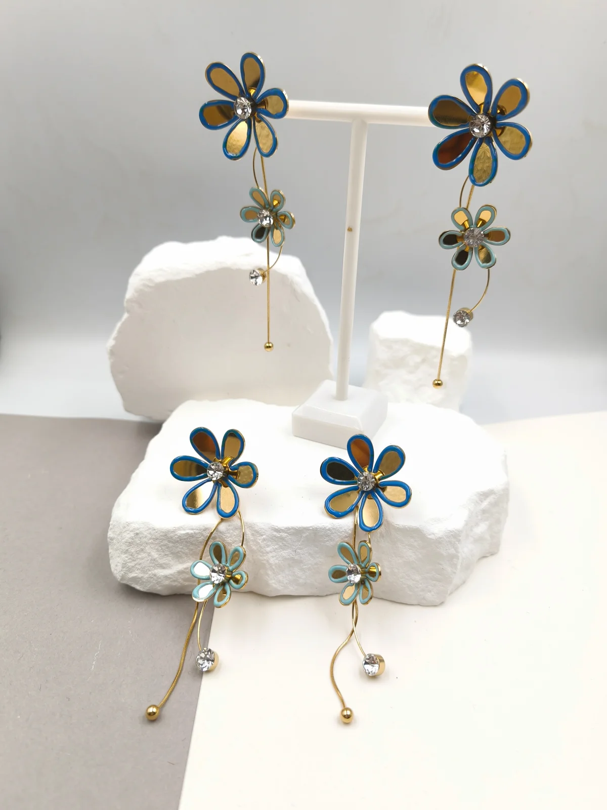 Stainless Steel Earrings with Flowers and Enamel #803232