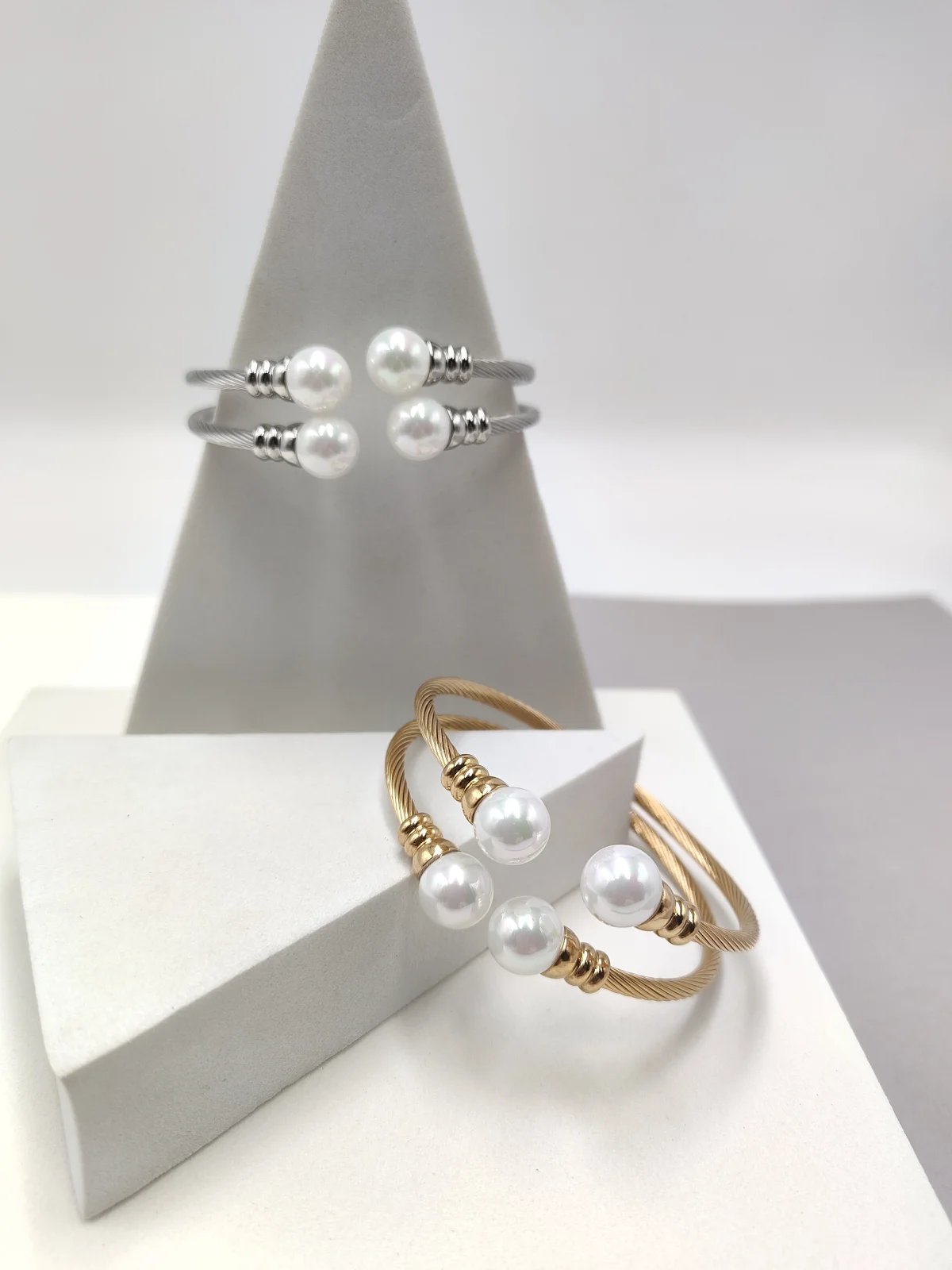 Stainless Steel Double Bracelet with Pearls #792950