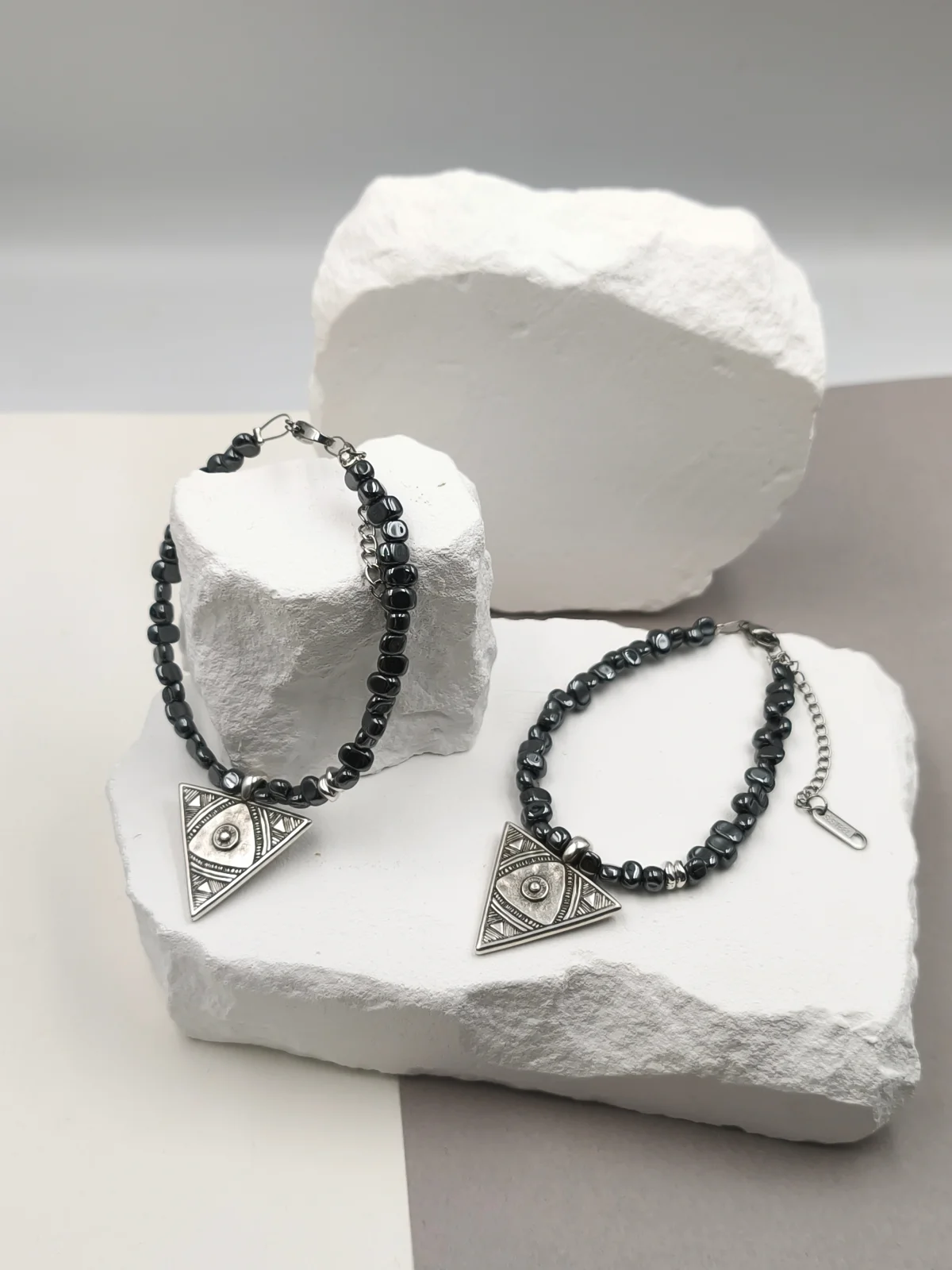 Bracelet with Hematite Beads and Silver-Plated Embossed Motif #723149