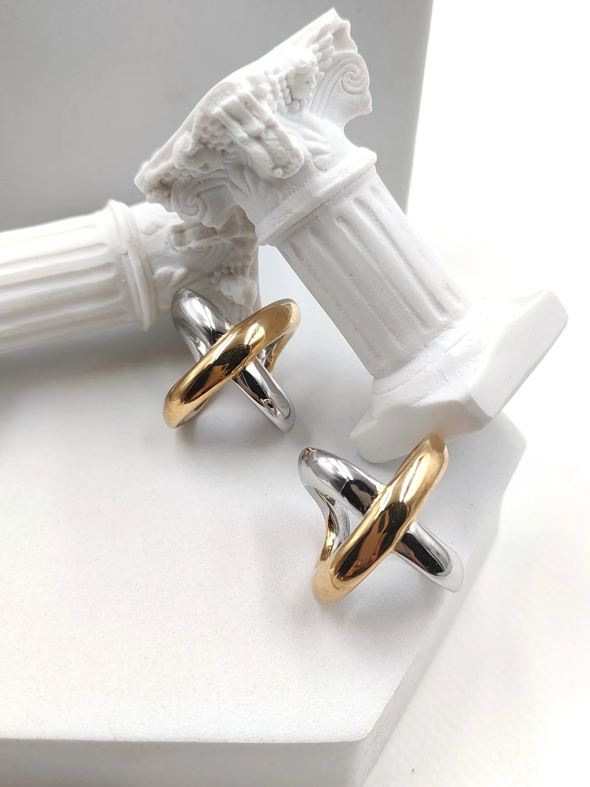 Stainless Steel Crossover Two-Tone Ring by Magis Handmade Jewels – view 2