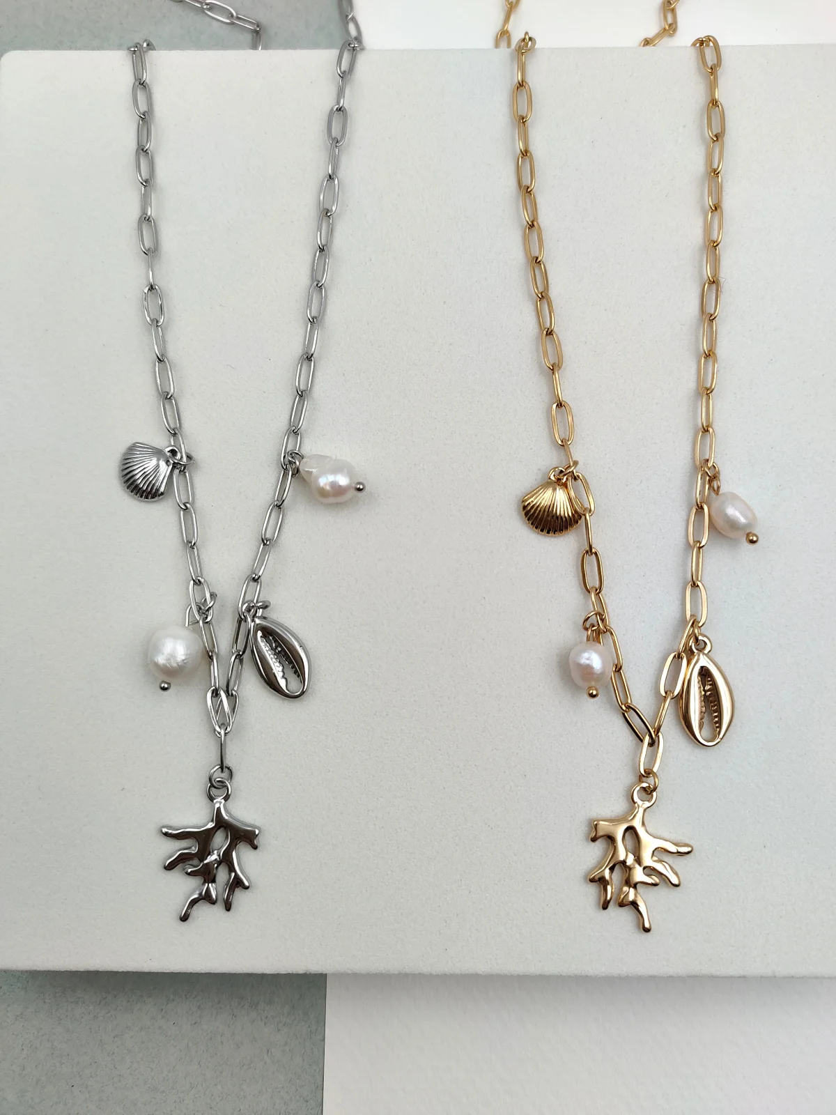 Stainless Steel Necklace with Cultured Pearls and Summer Motif by Magis Handmade Jewels – view 3