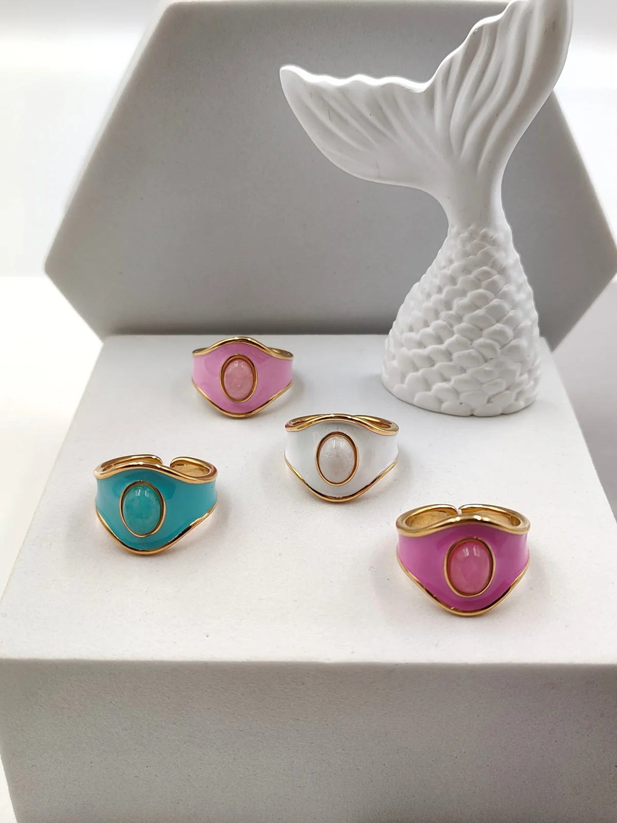 Stainless Steel Ring with Enamel and Nephrite Jade by Magis Handmade Jewels – view 2