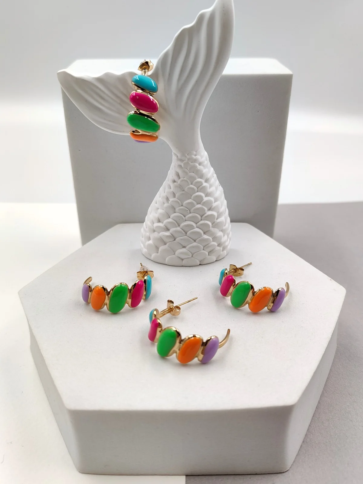 Stainless Steel Hoop Earrings with Enamel by Magis Handmade Jewels – view 2