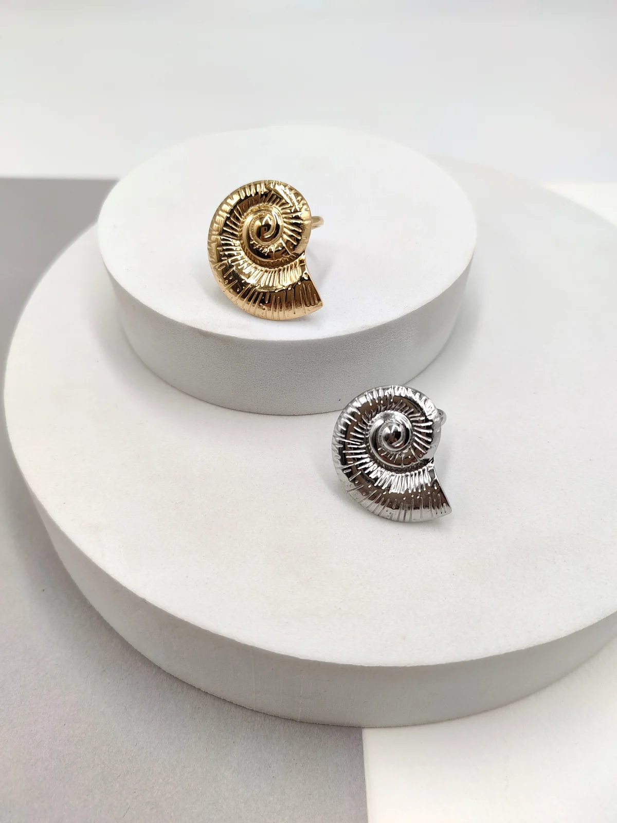 Stainless Steel Ring with Embossed Seashell by Magis Handmade Jewels – view 2