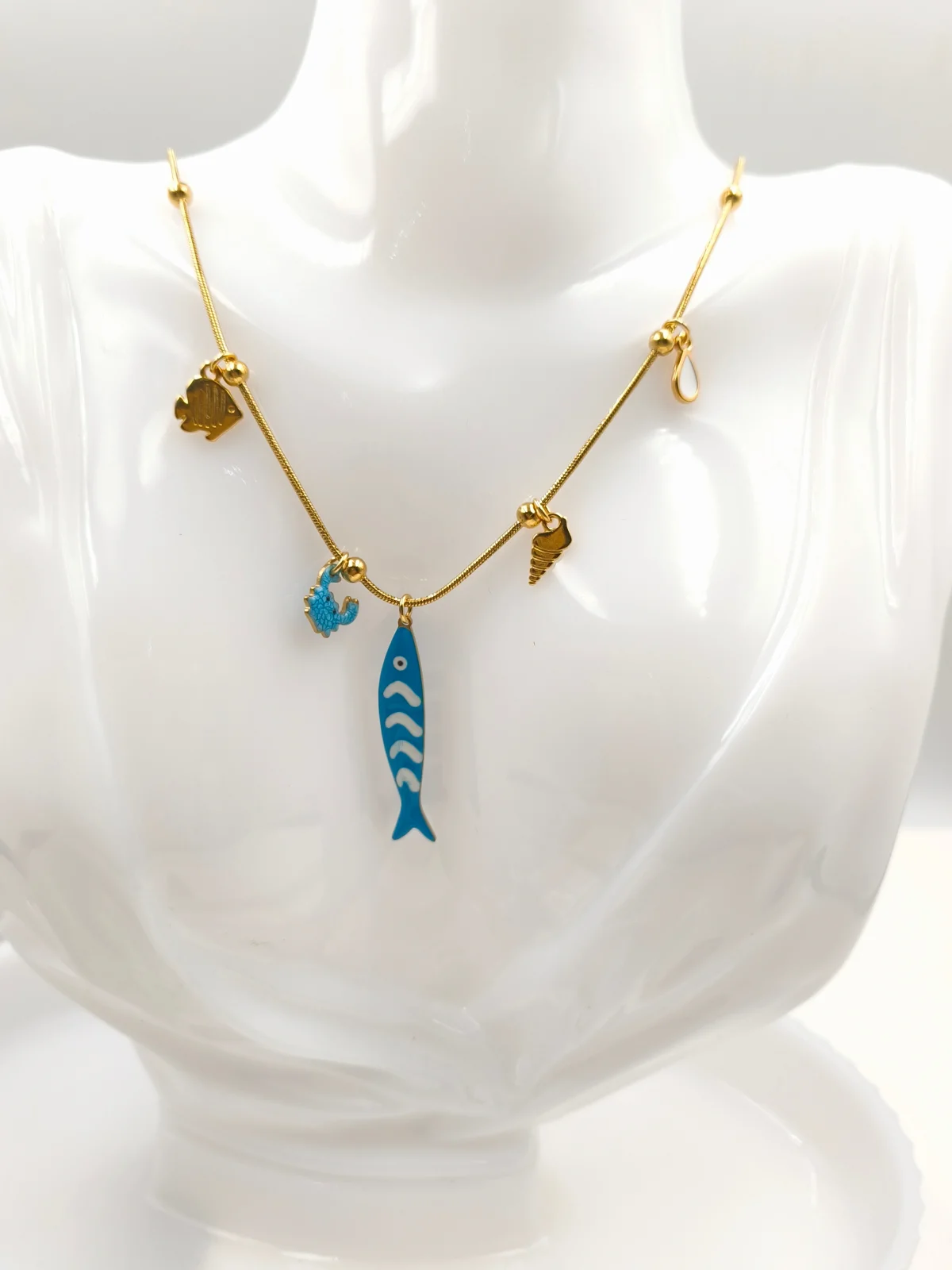 Stainless Steel Necklace with Gold-Plated Details and Enamel by Magis Handmade Jewels – view 3