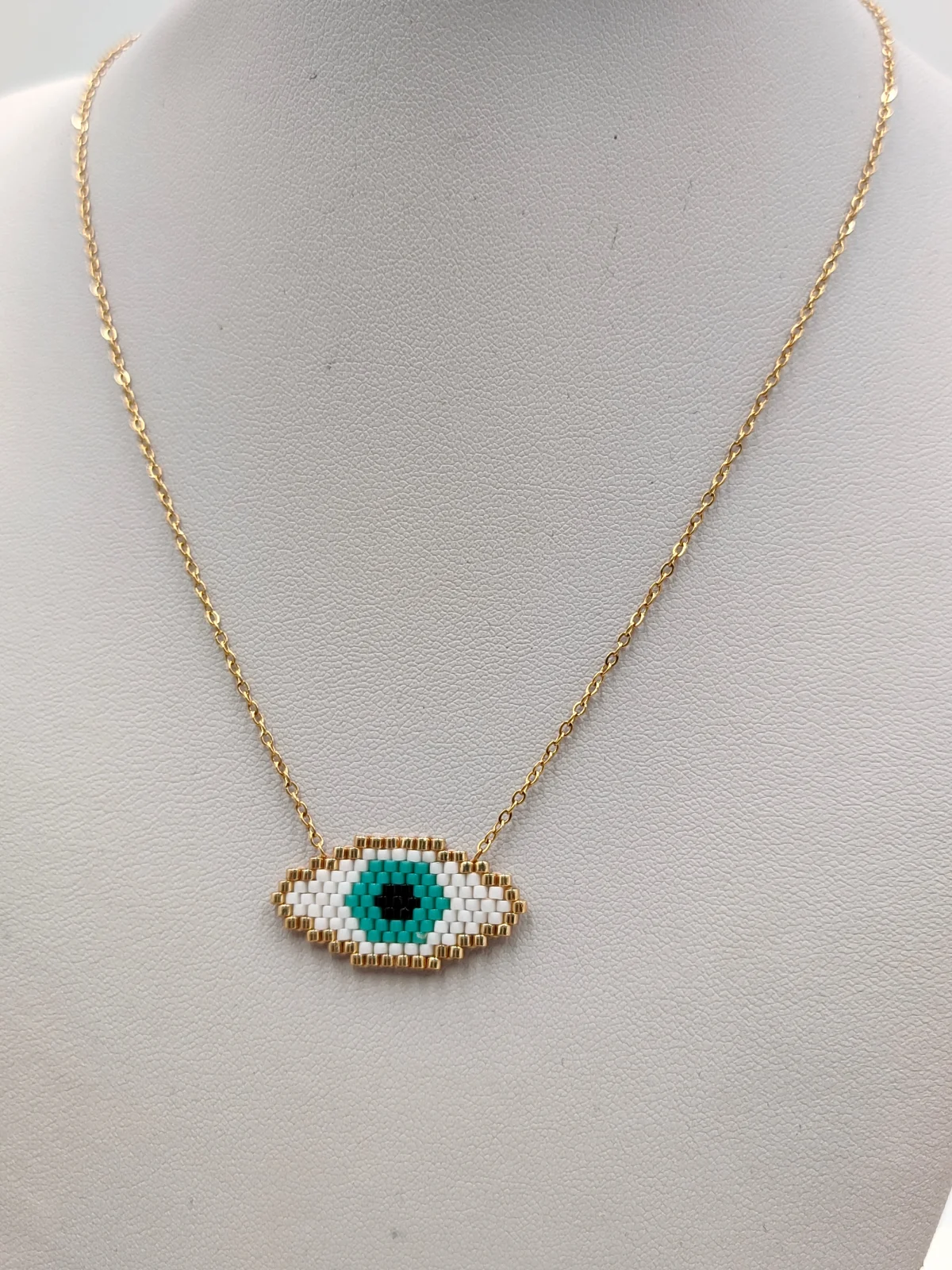 Stainless Steel Necklace with Miyuki Beads and Evil Eye by Magis Handmade Jewels – view 3