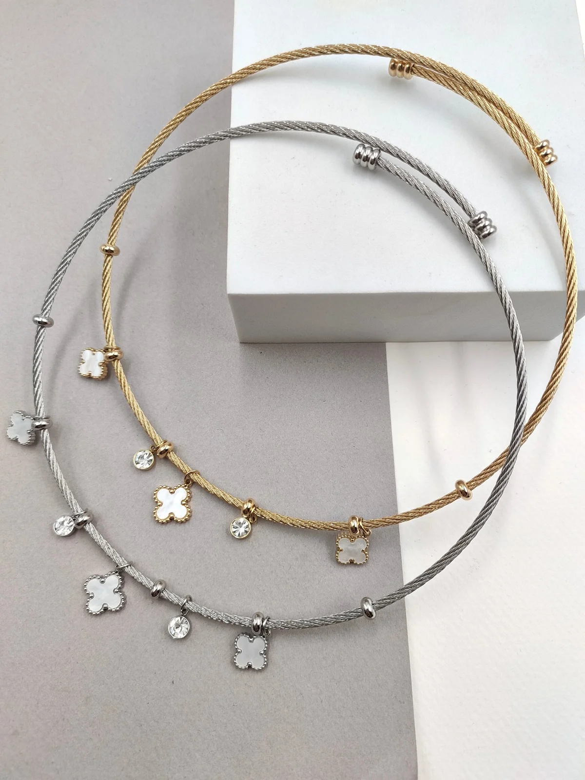 Stainless Steel Choker Necklace with Crosses and Crystals #801834