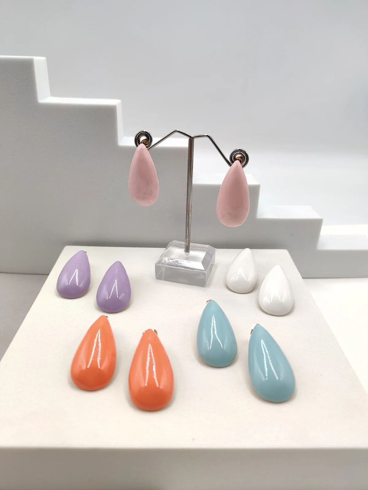 Stainless Steel Drop Earrings with Enamel #722846