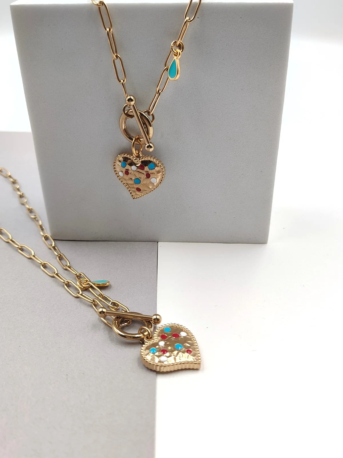 Stainless Steel Necklace with Heart and Enamel by Magis Handmade Jewels – view 4