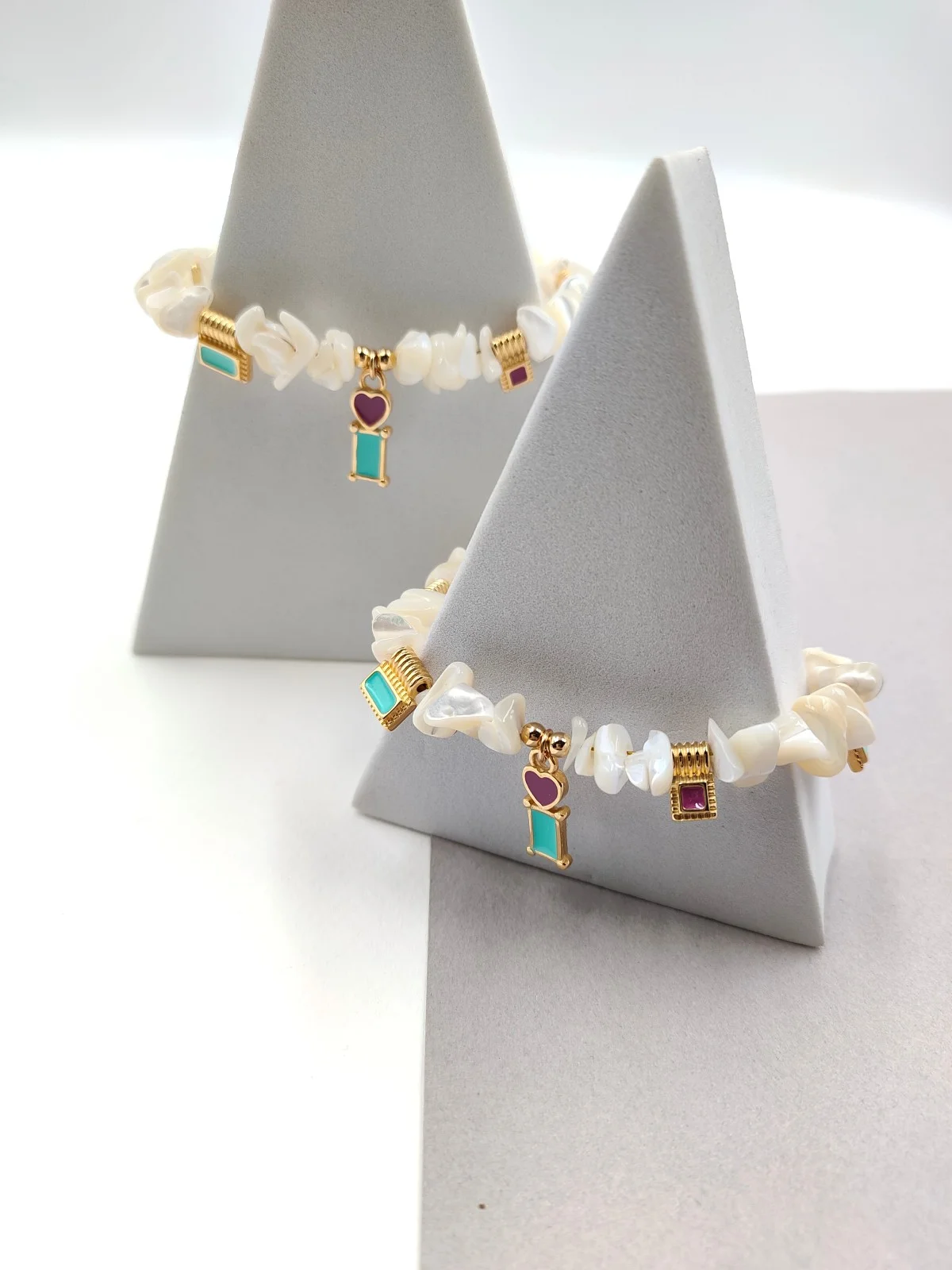 Bracelet with Mother-of-Pearl and Gold-Plated Enamel Details by Magis Handmade Jewels – view 4