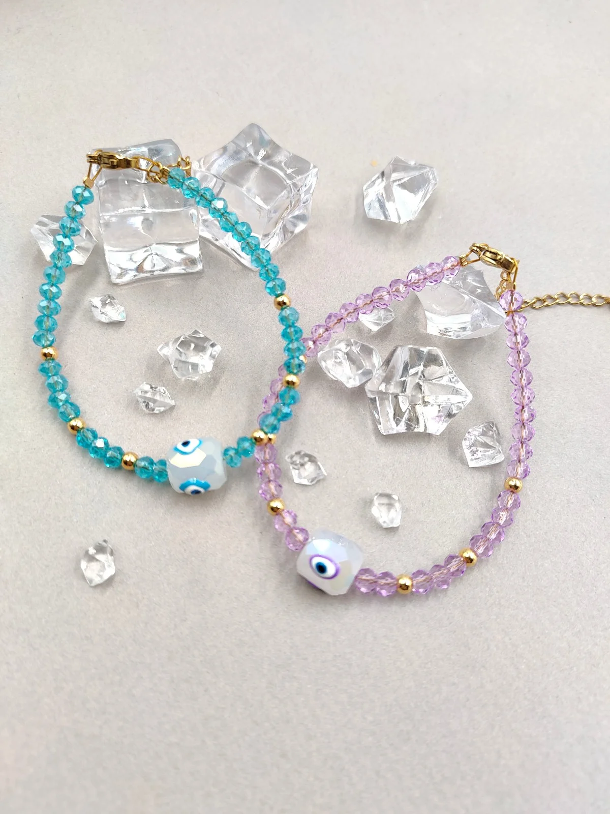 Bracelet with Faceted Crystals and Glass Bead with Evil Eye by Magis Handmade Jewels – view 2