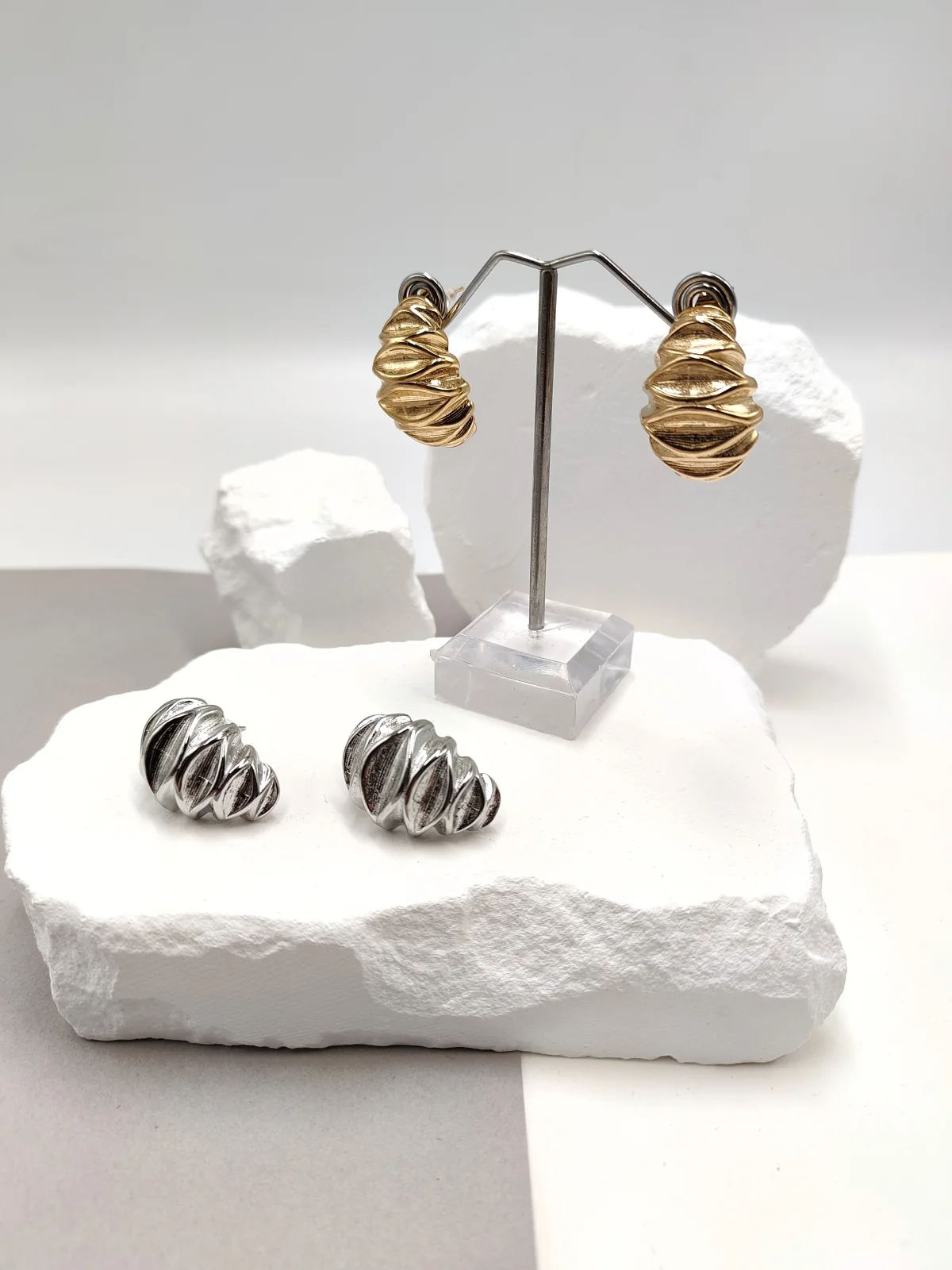 Stainless Steel Embossed Earrings #723107