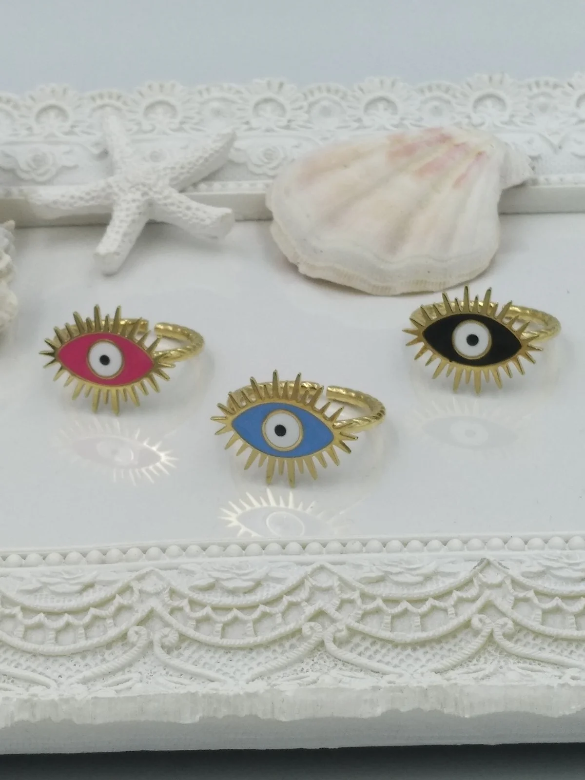 Stainless Steel Ring with Enamel Evil Eye by Magis Handmade Jewels – view 6