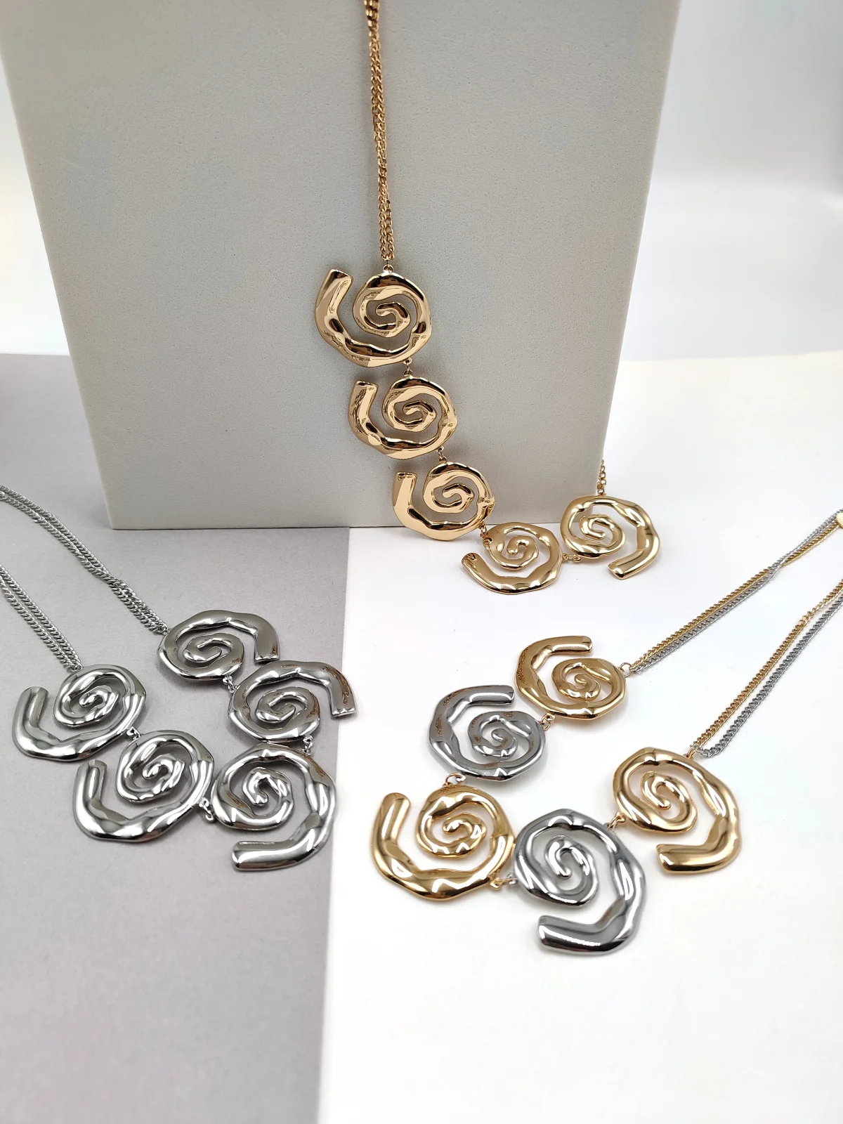 Stainless Steel Necklace with Spirals by Magis Handmade Jewels – view 4