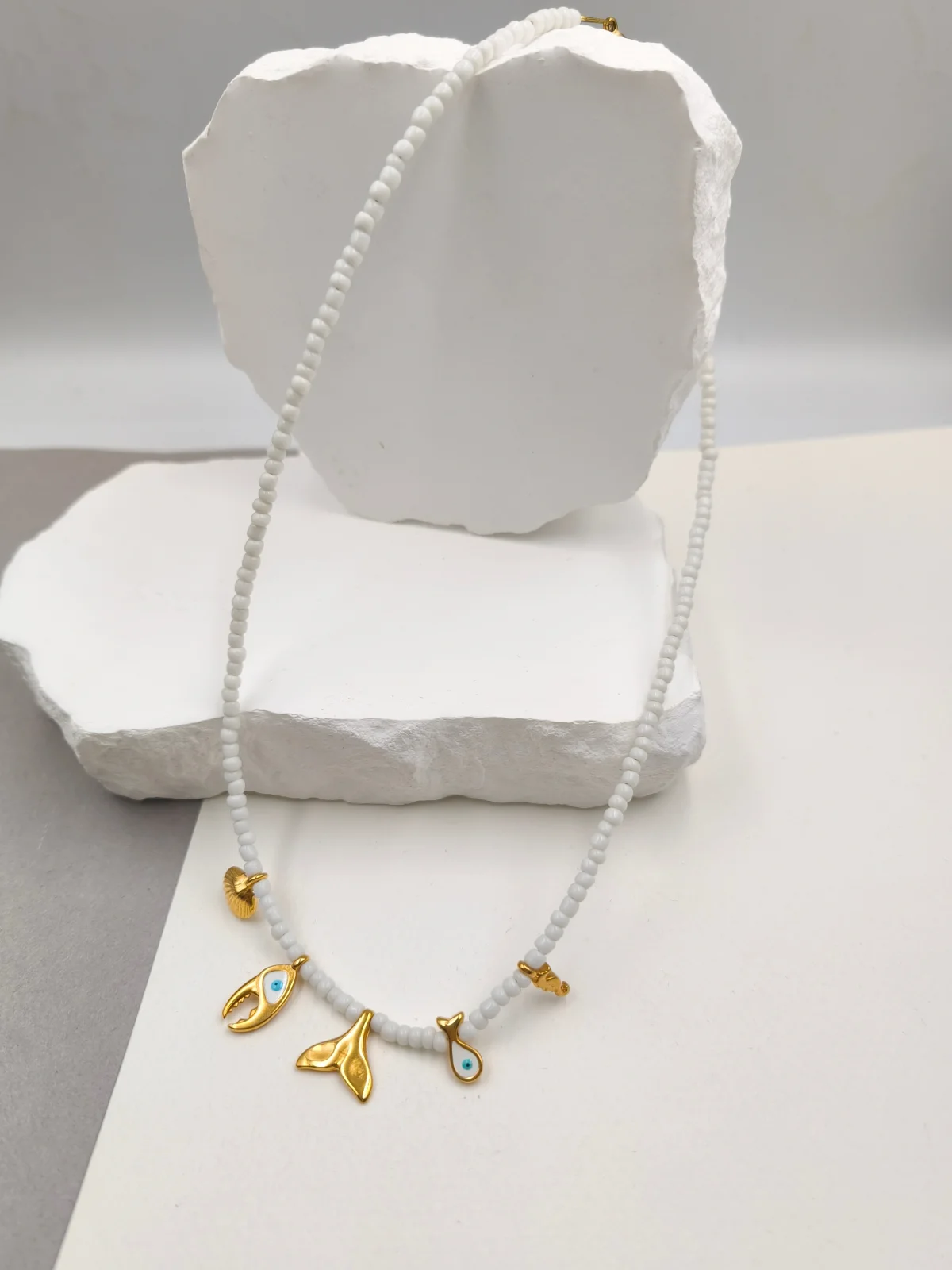 Necklace with Glass Beads and Gold-Plated Details by Magis Handmade Jewels – view 2