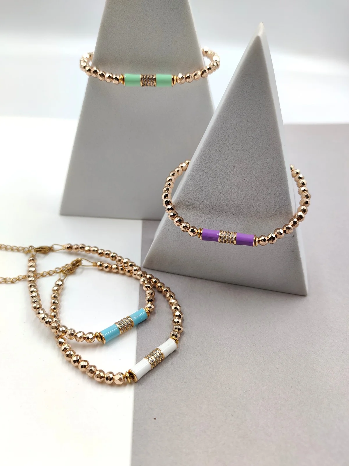 Bracelet with Hematite Beads, Enamel and Zircon #781895